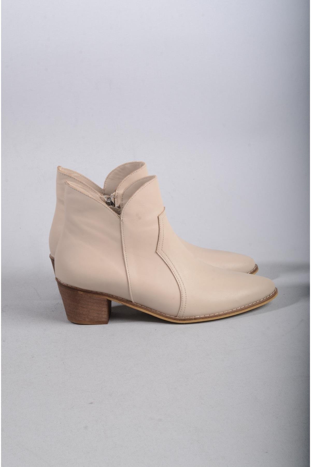 SEÇ 1005 HAKİKİ DERİ BİLEK BOY KADIN BOT KREM