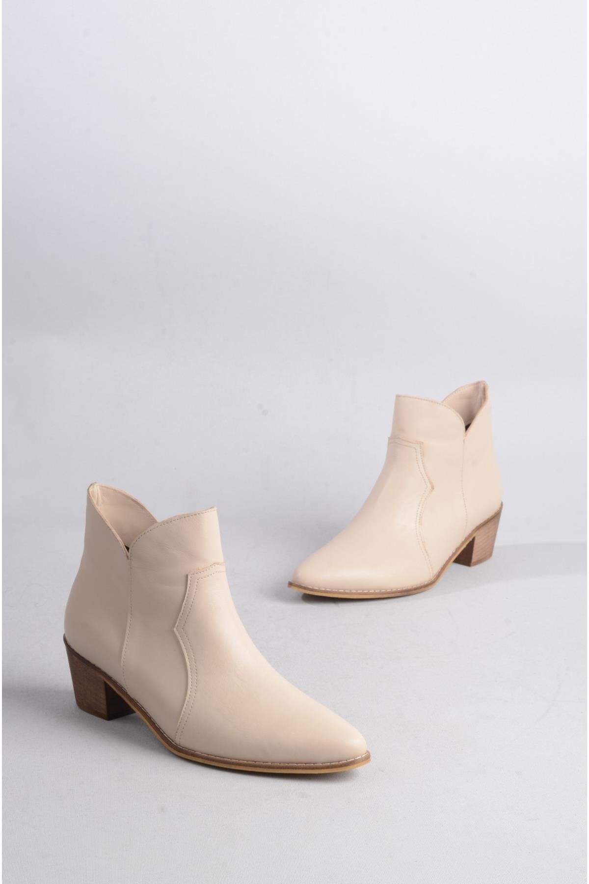 SEÇ 1005 HAKİKİ DERİ BİLEK BOY KADIN BOT KREM