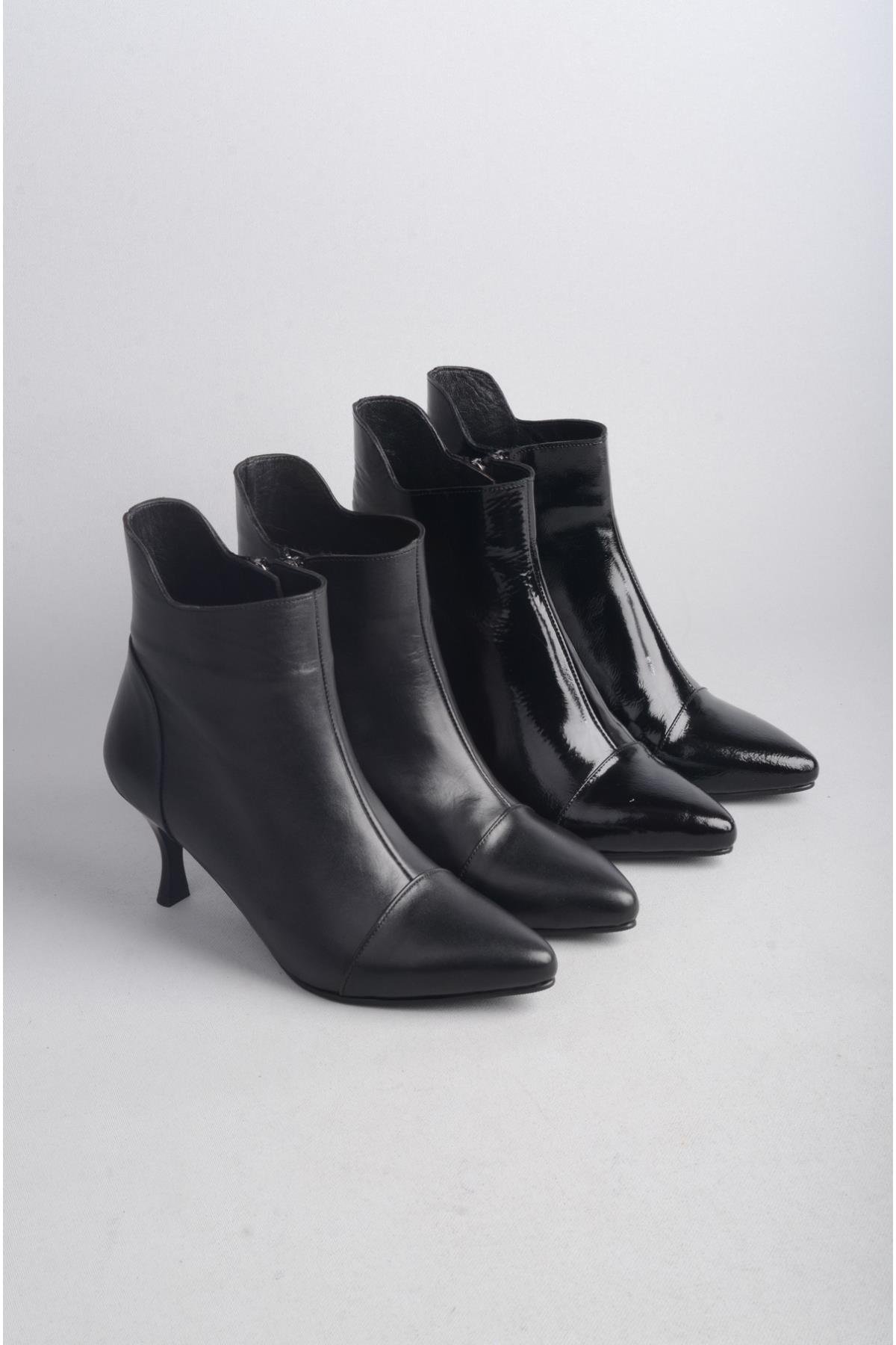 SEÇ 1063 HAKİKİ DERİ TOPUKLU KADIN BOT (Topuk Boyu: 7 cm) SİYAH RUGAN