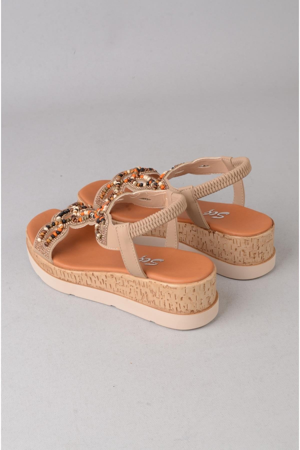SEÇ 107 HAKİKİ DERİ DOLGU TOPUKLU SANDALET (Topuk Boyu:5 cm) VİZON