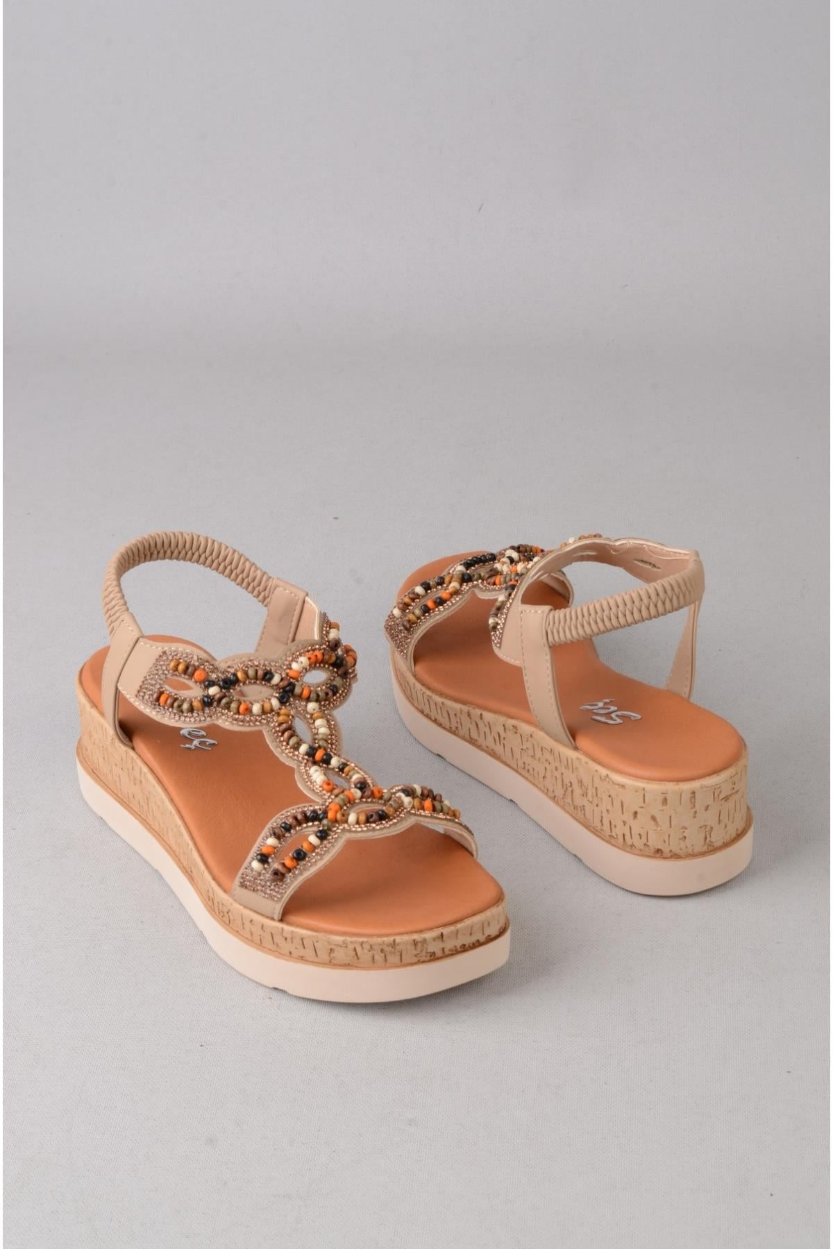SEÇ 107 HAKİKİ DERİ DOLGU TOPUKLU SANDALET (Topuk Boyu:5 cm) VİZON