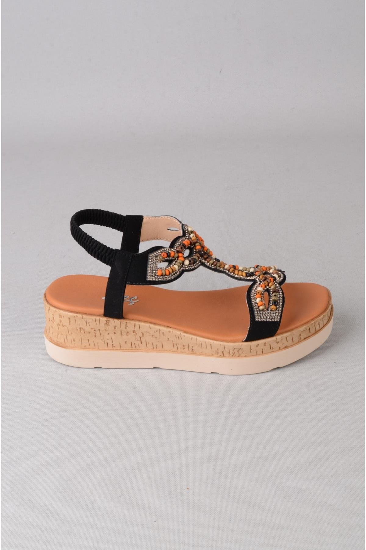 SEÇ 107 HAKİKİ DERİ DOLGU TOPUKLU SANDALET (Topuk Boyu:5 cm) SİYAH