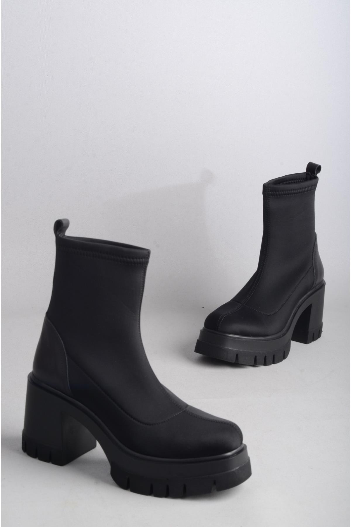 SEÇ 120605 STREÇ DETAYLI KADIN BOT (Topuk Boyu:9 cm,Platform:4 cm) SİYAH