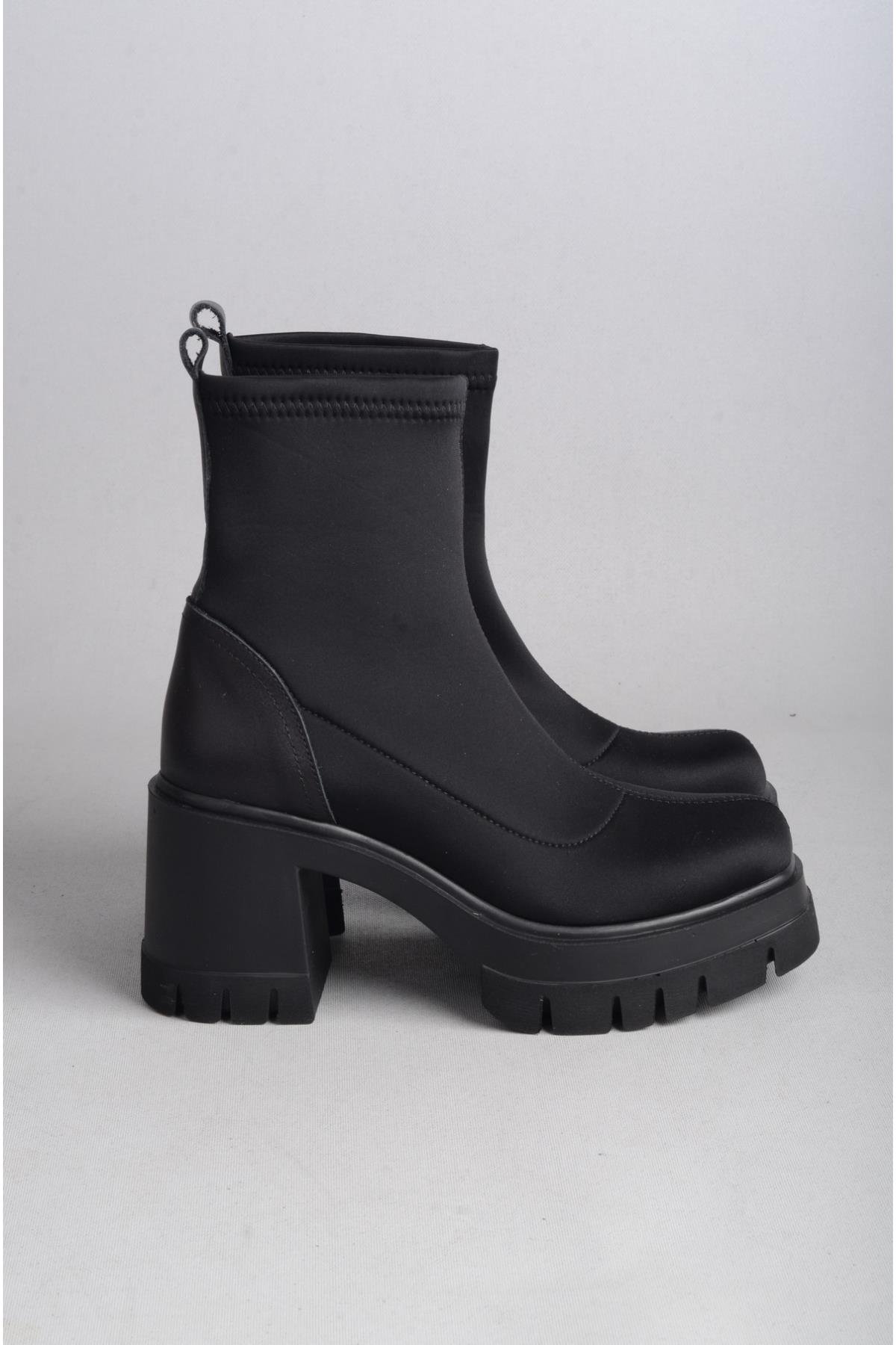 SEÇ 120605 STREÇ DETAYLI KADIN BOT (Topuk Boyu:9 cm,Platform:4 cm) SİYAH