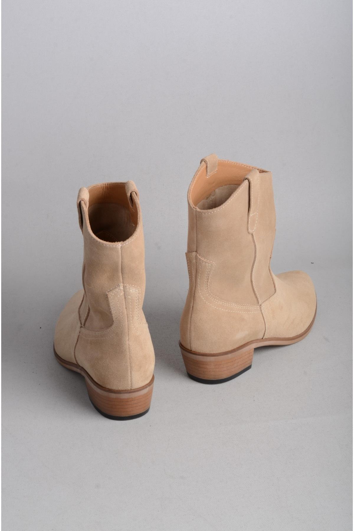 SEÇ 1219 Bayan Hakiki Deri Western Bot Bej Süet