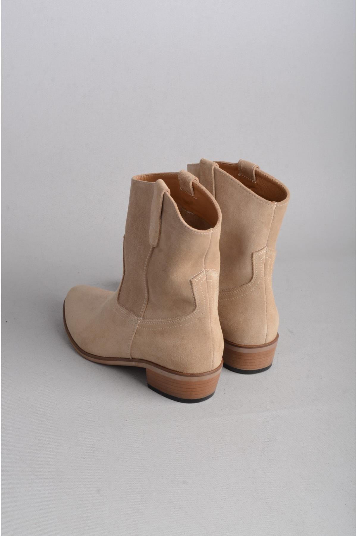 SEÇ 1219 Bayan Hakiki Deri Western Bot Bej Süet