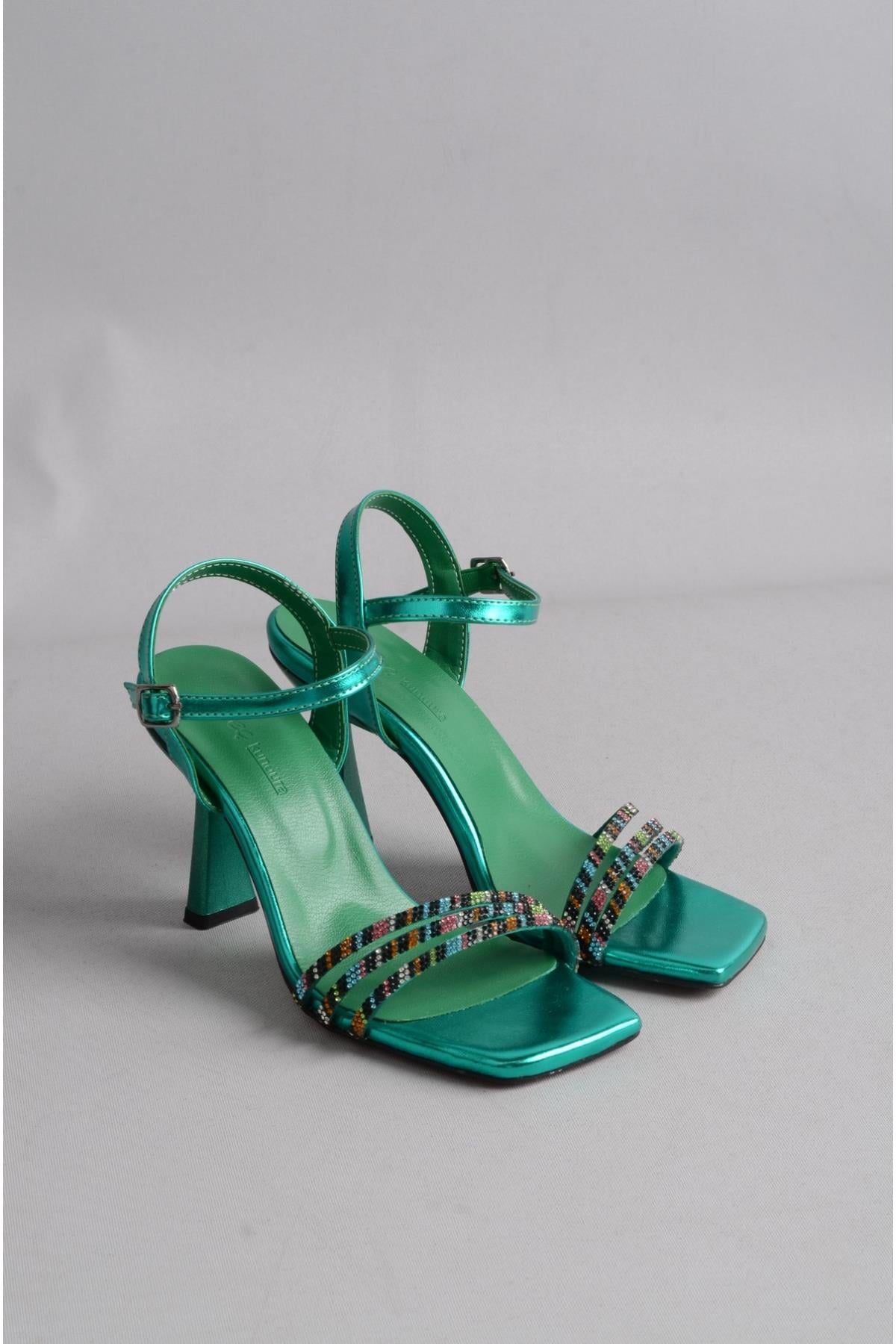 SEÇ 1299 TAŞLI TOPUKLU AYAKKABI (11 CM) YEŞİL
