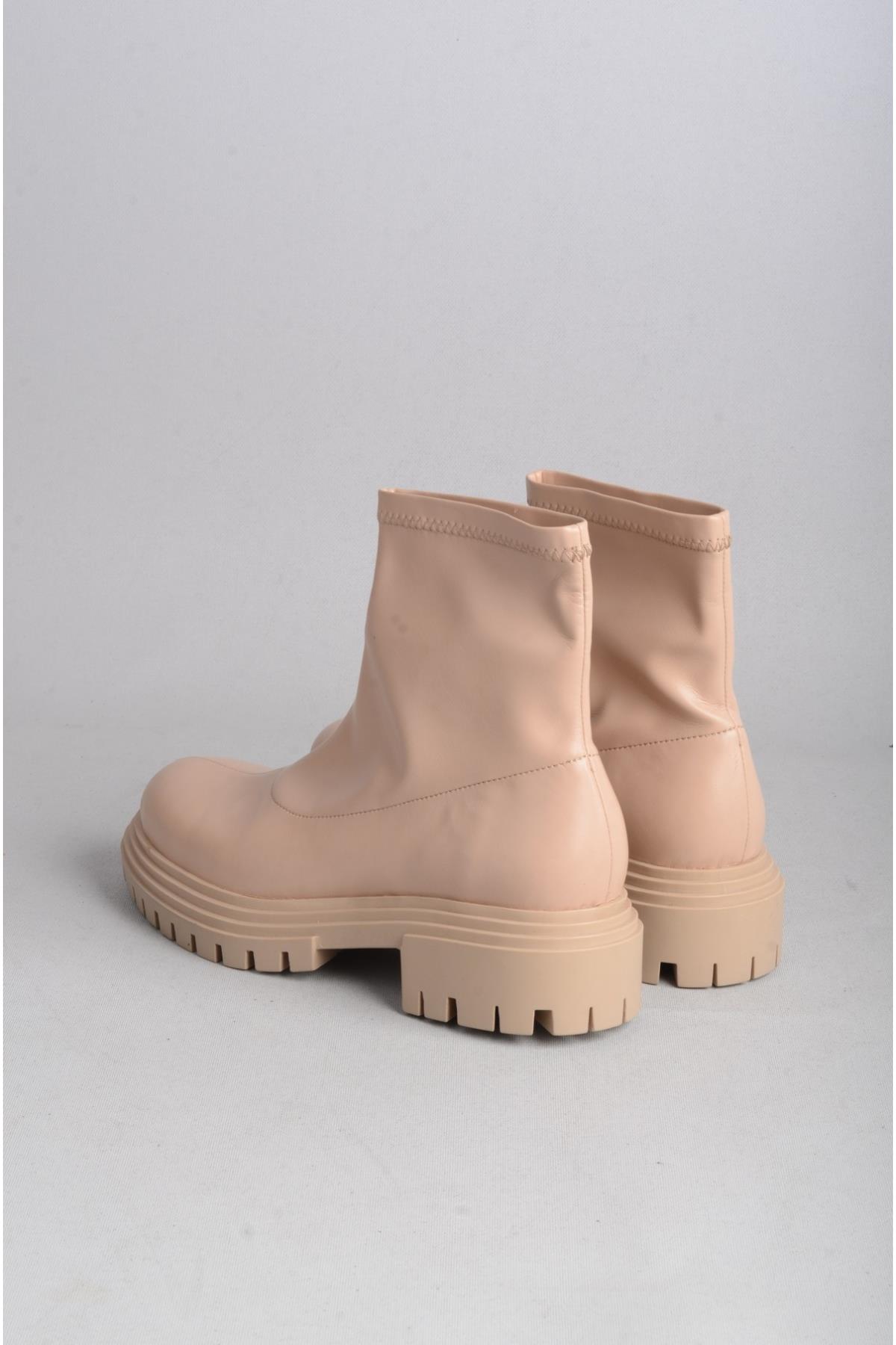 SEÇ 14550 STREÇ DERİ POSTAL BOT (Topuk Boyu:5 cm) BEJ