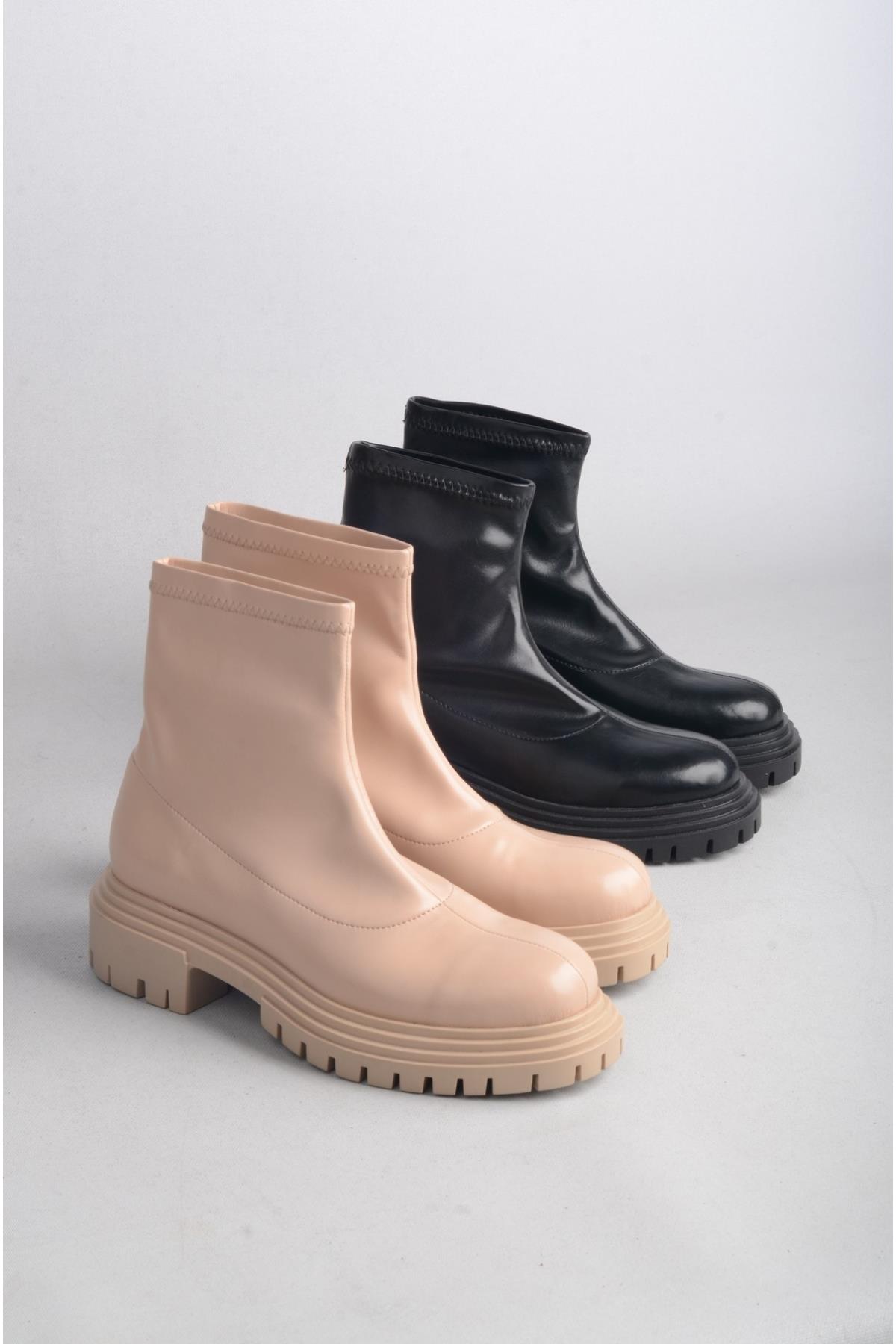 SEÇ 14550 STREÇ DERİ POSTAL BOT (Topuk Boyu:5 cm) SİYAH