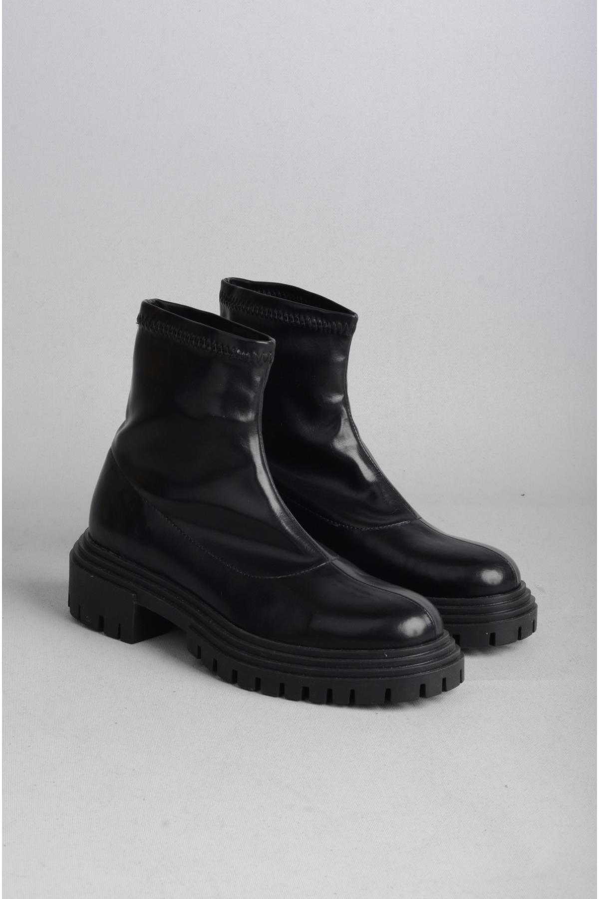 SEÇ 14550 STREÇ DERİ POSTAL BOT (Topuk Boyu:5 cm) SİYAH