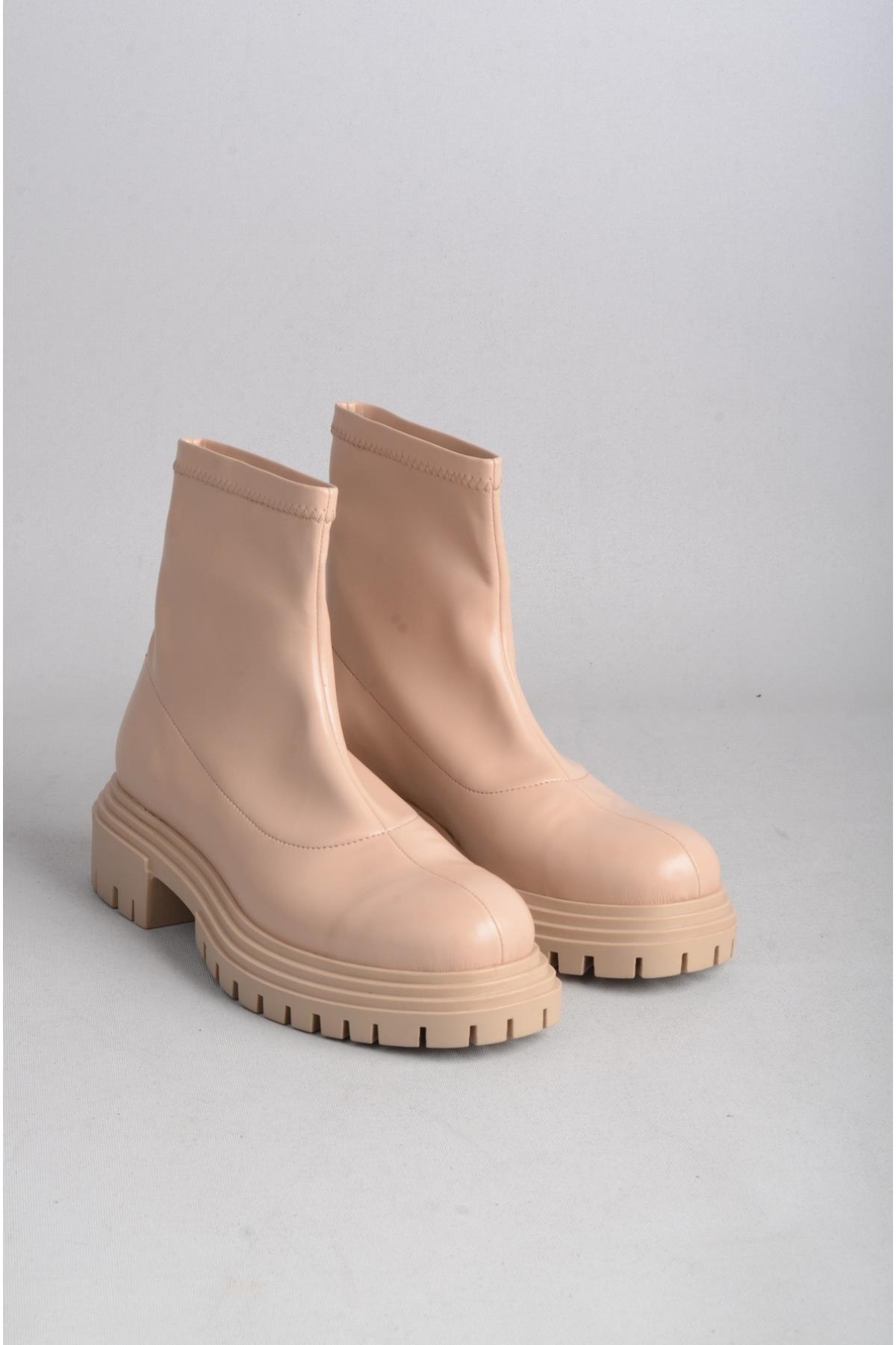 SEÇ 14550 STREÇ DERİ POSTAL BOT (Topuk Boyu:5 cm) BEJ