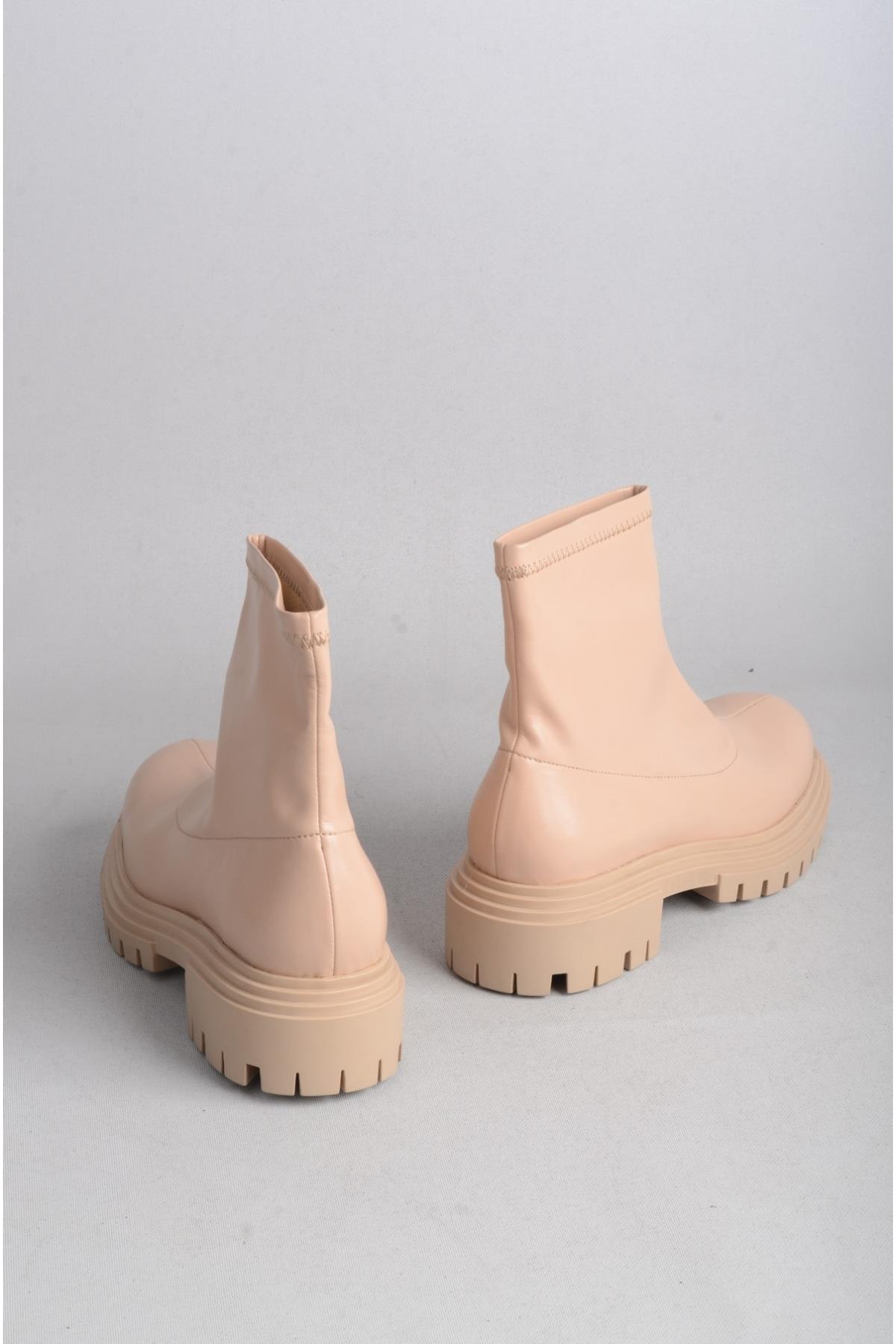 SEÇ 14550 STREÇ DERİ POSTAL BOT (Topuk Boyu:5 cm) BEJ