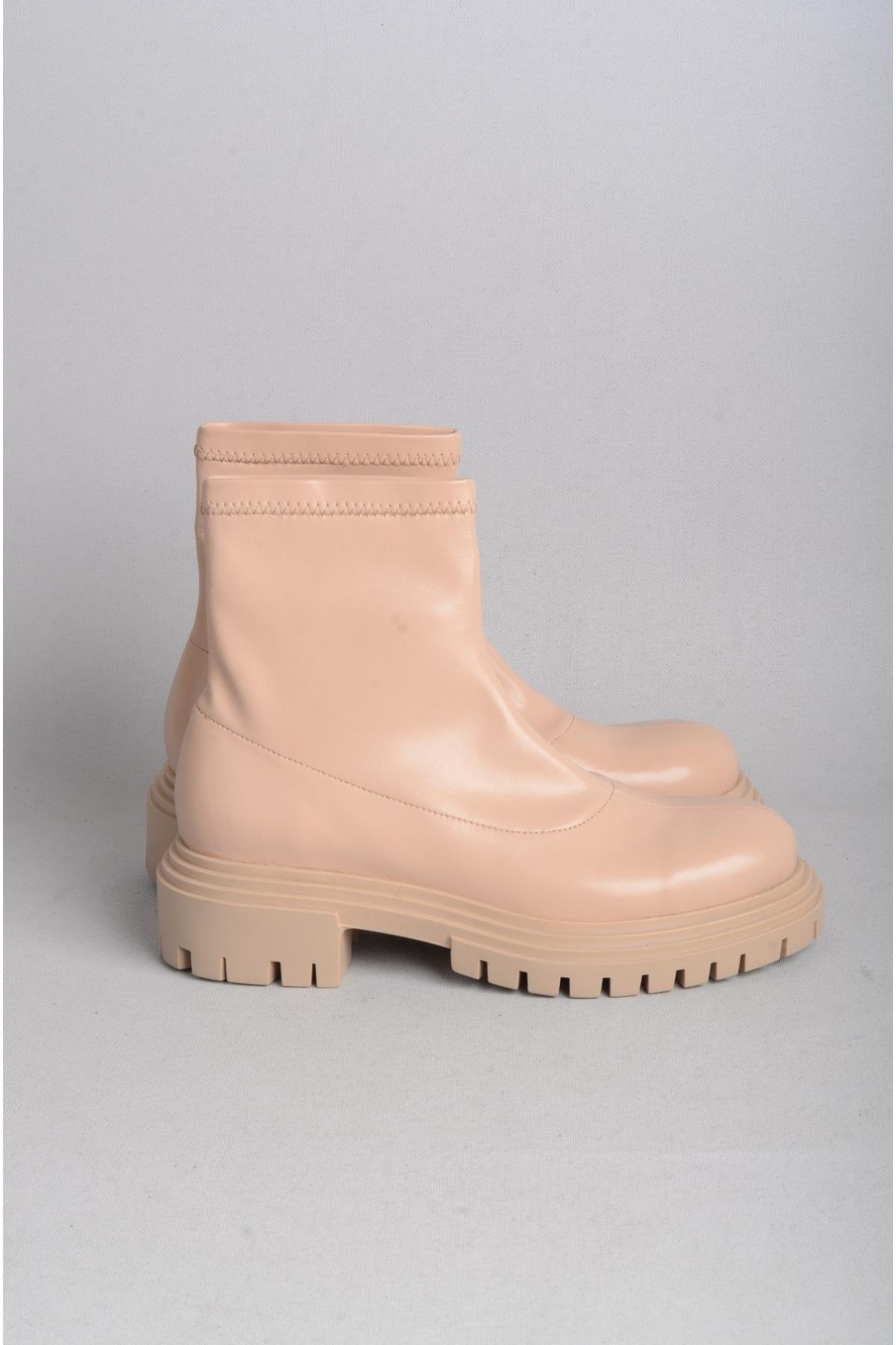 SEÇ 14550 STREÇ DERİ POSTAL BOT (Topuk Boyu:5 cm) BEJ