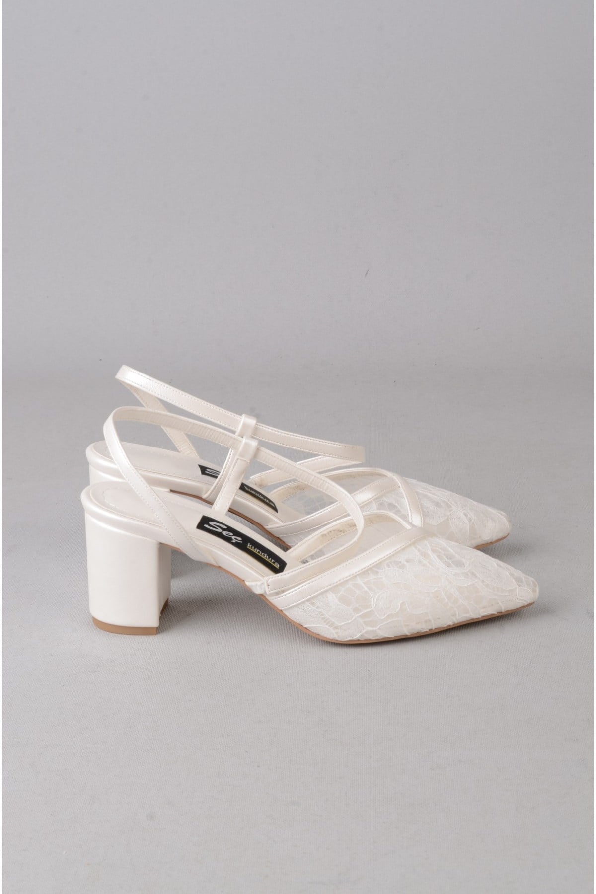 SEÇ 1533 DANTELLİ TOPUKLU AYAKKABI (Topuk Boyu:7 cm) SEDEF