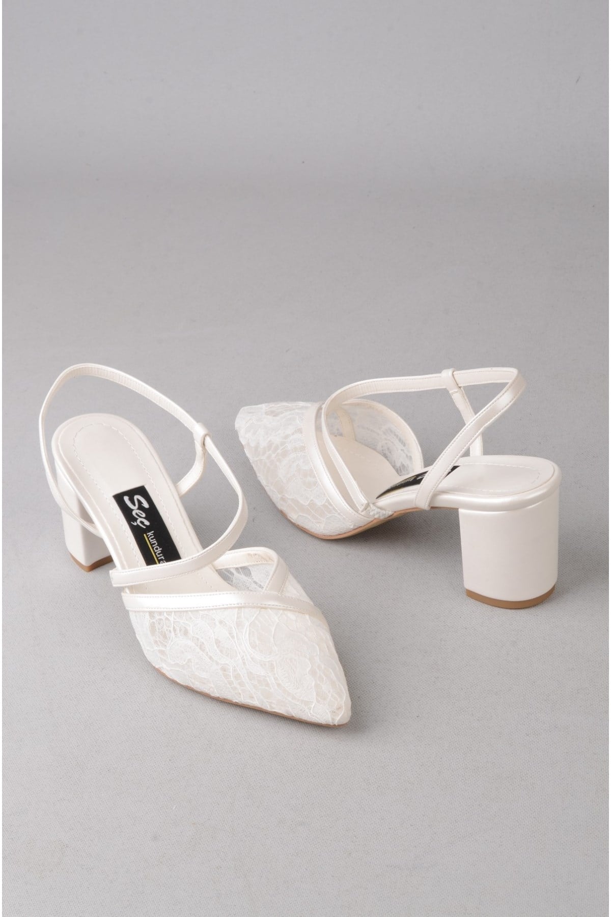 SEÇ 1533 DANTELLİ TOPUKLU AYAKKABI (Topuk Boyu:7 cm) SEDEF