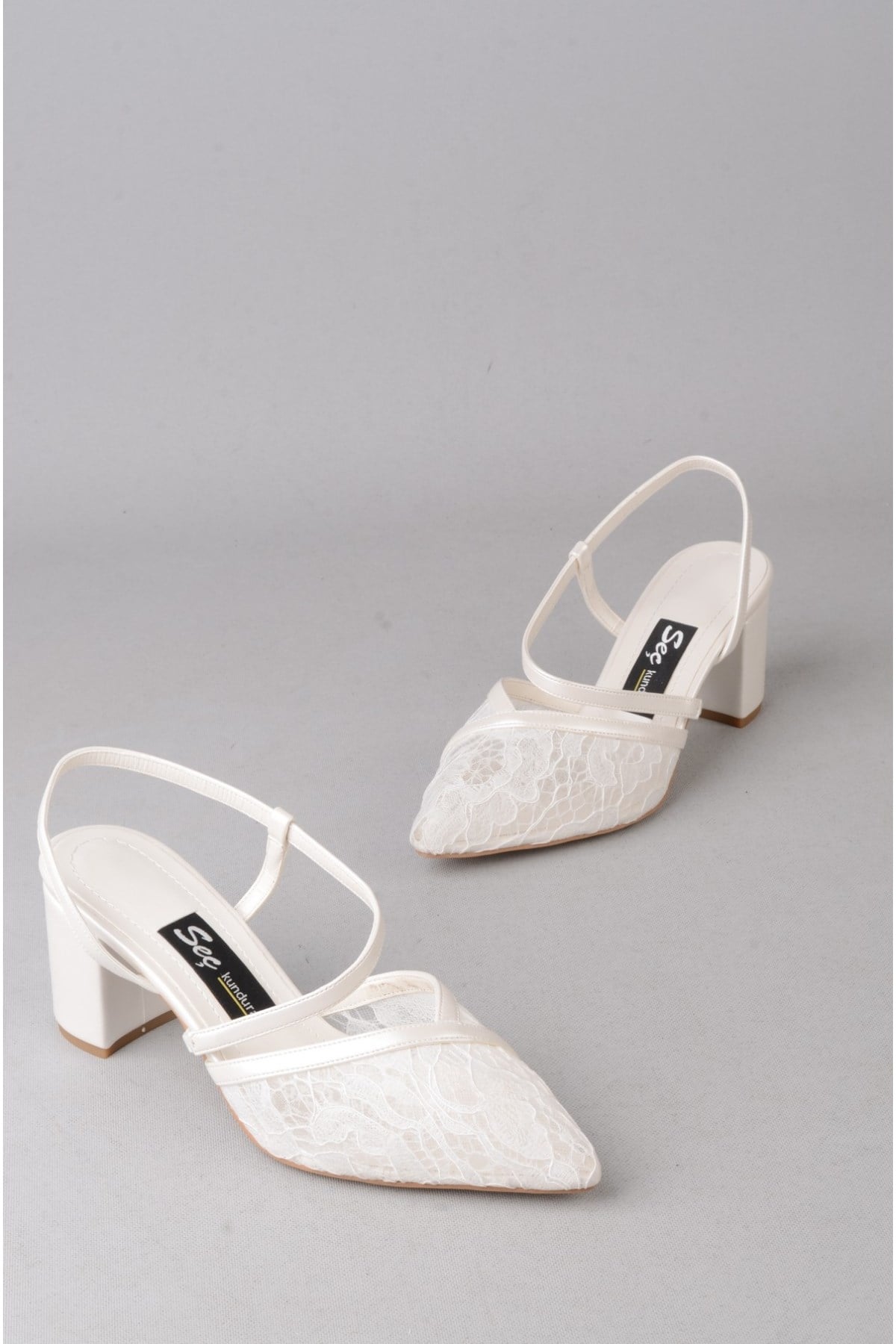 SEÇ 1533 DANTELLİ TOPUKLU AYAKKABI (Topuk Boyu:7 cm) SEDEF