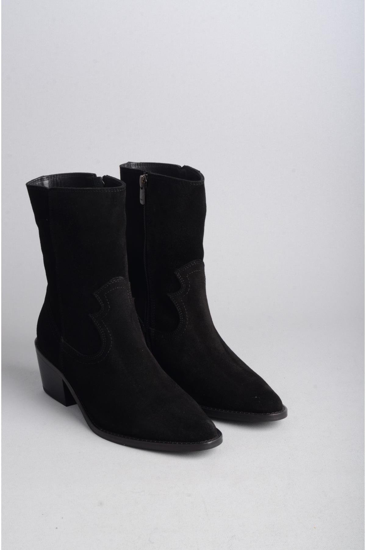 SEÇ 1678 HAKİKİ DERİ WESTERN TOPUKLU BOT (Topuk Boyu: 5 cm) SİYAH SÜET