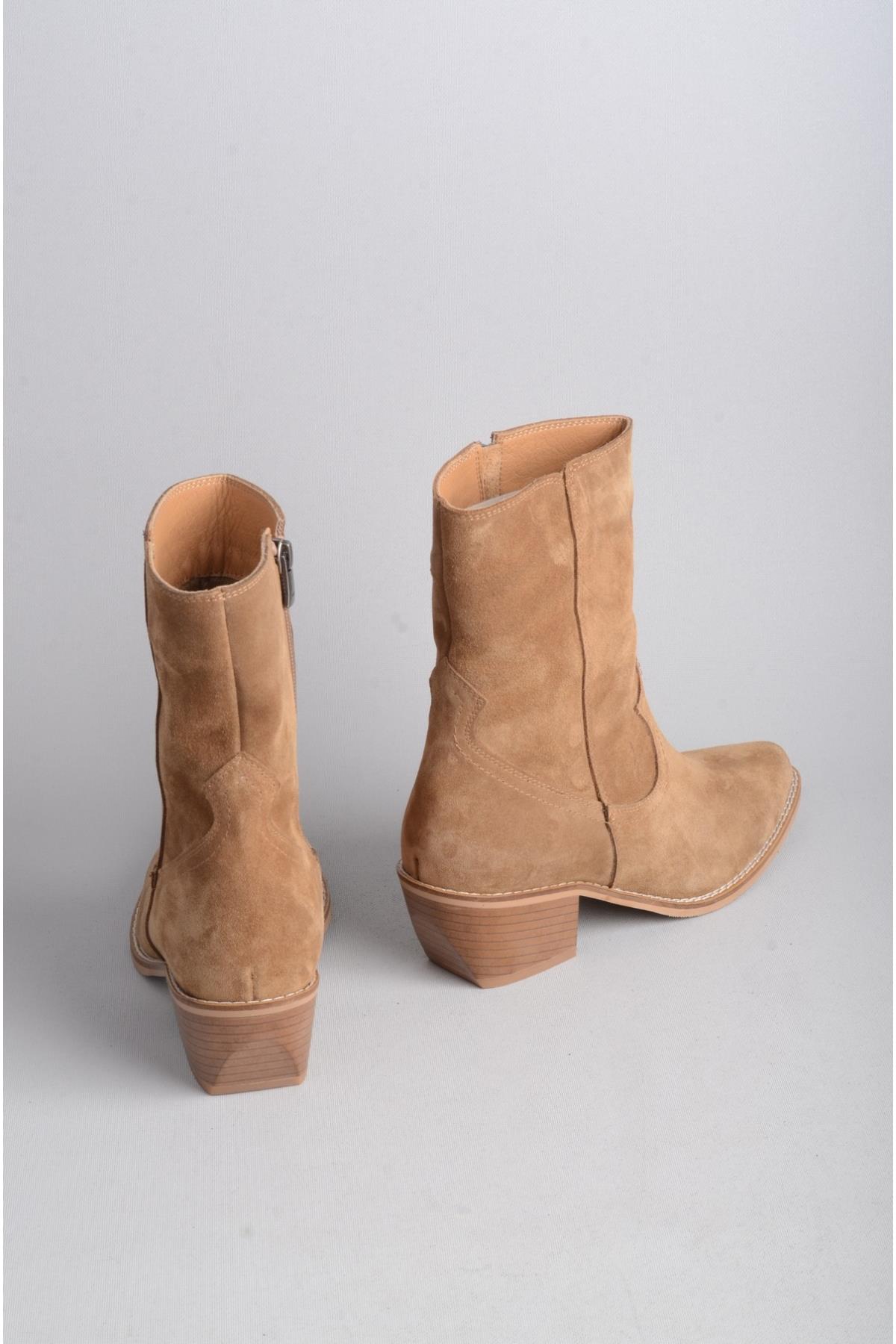 SEÇ 1678 HAKİKİ DERİ WESTERN TOPUKLU BOT (Topuk Boyu: 5 cm) TABA SÜET