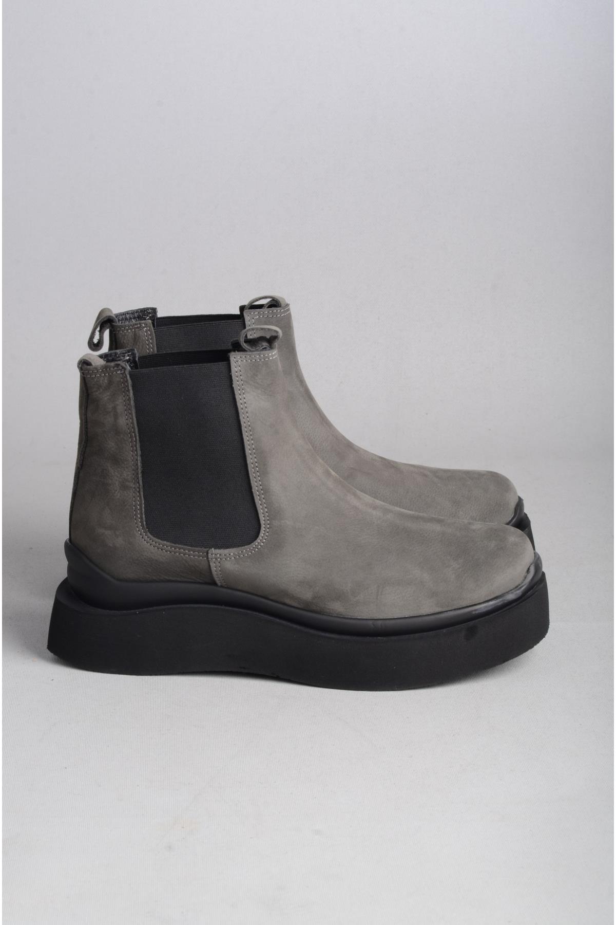 SEÇ 20672 HAKİKİ DERİ DOLGU TOPUK KADIN BOT (Topuk Boyu:6cm,Ön Kısım:3,5cm) GRİ