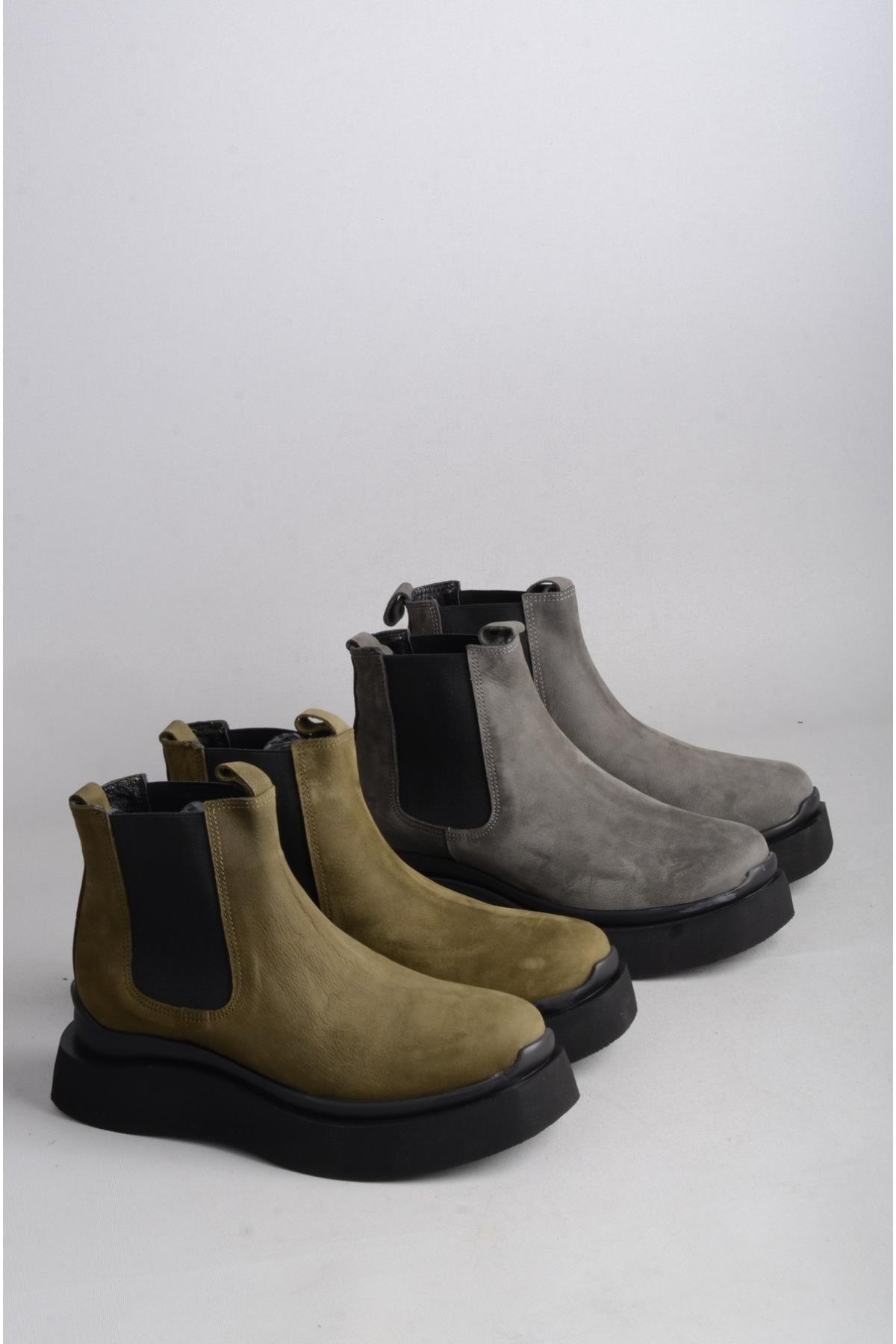 SEÇ 20672 HAKİKİ DERİ DOLGU TOPUK KADIN BOT (Topuk Boyu:6cm,Ön Kısım:3,5cm) GRİ