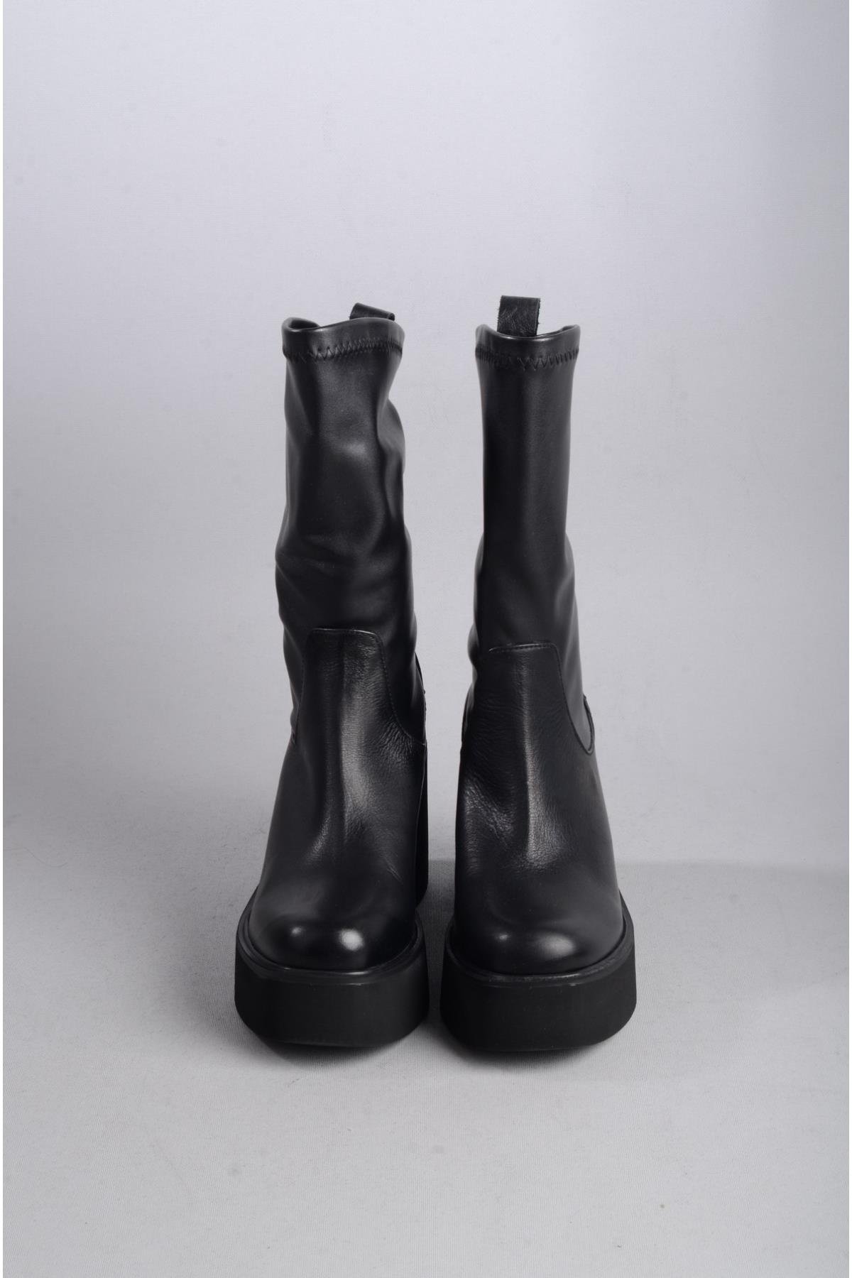 SEÇ 20695 HAKİKİ DERİ STREÇ PLATFORM TOPUKLU KADIN BOT (Topuk Boyu:8,5cm) SİYAH