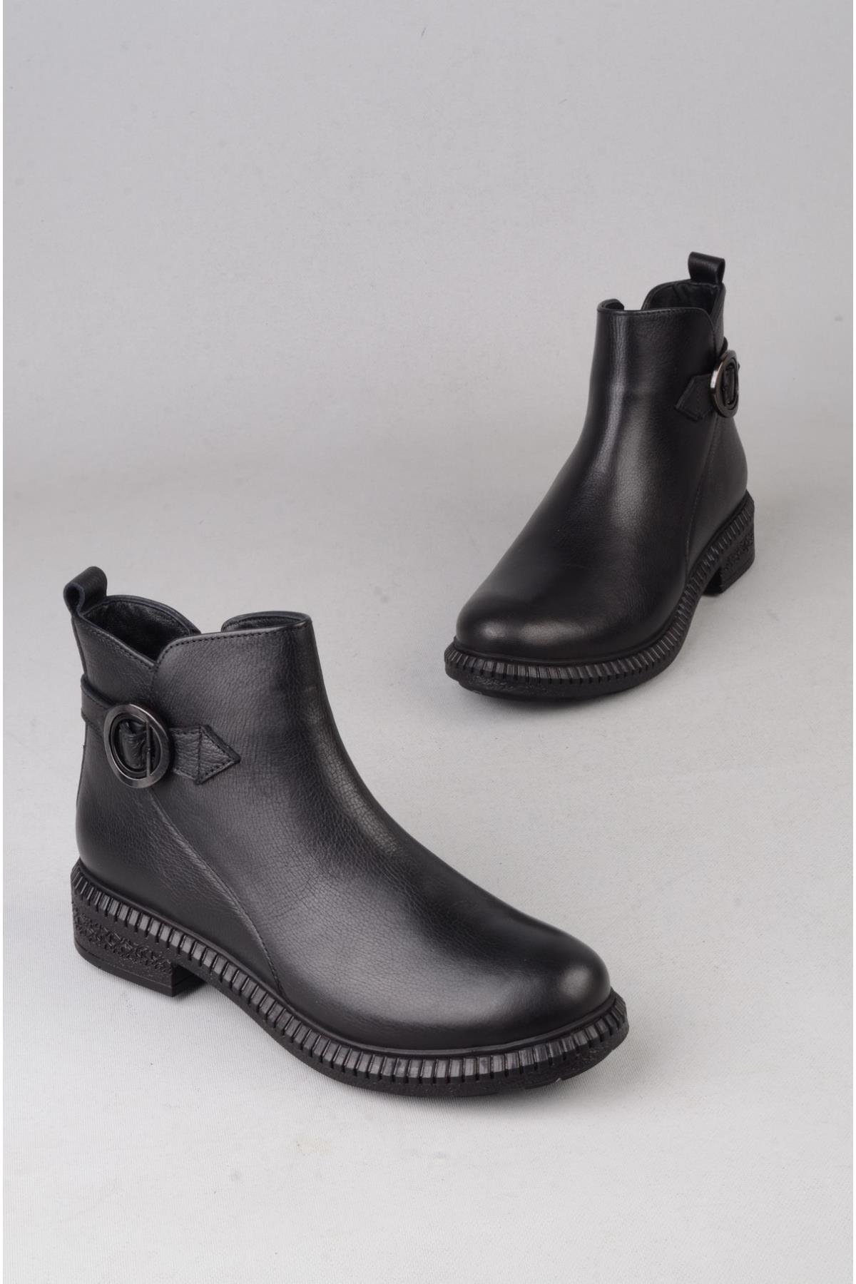 SEÇ 20913-1 HAKİKİ DERİ BİLEKTEN KADIN BOT SİYAH