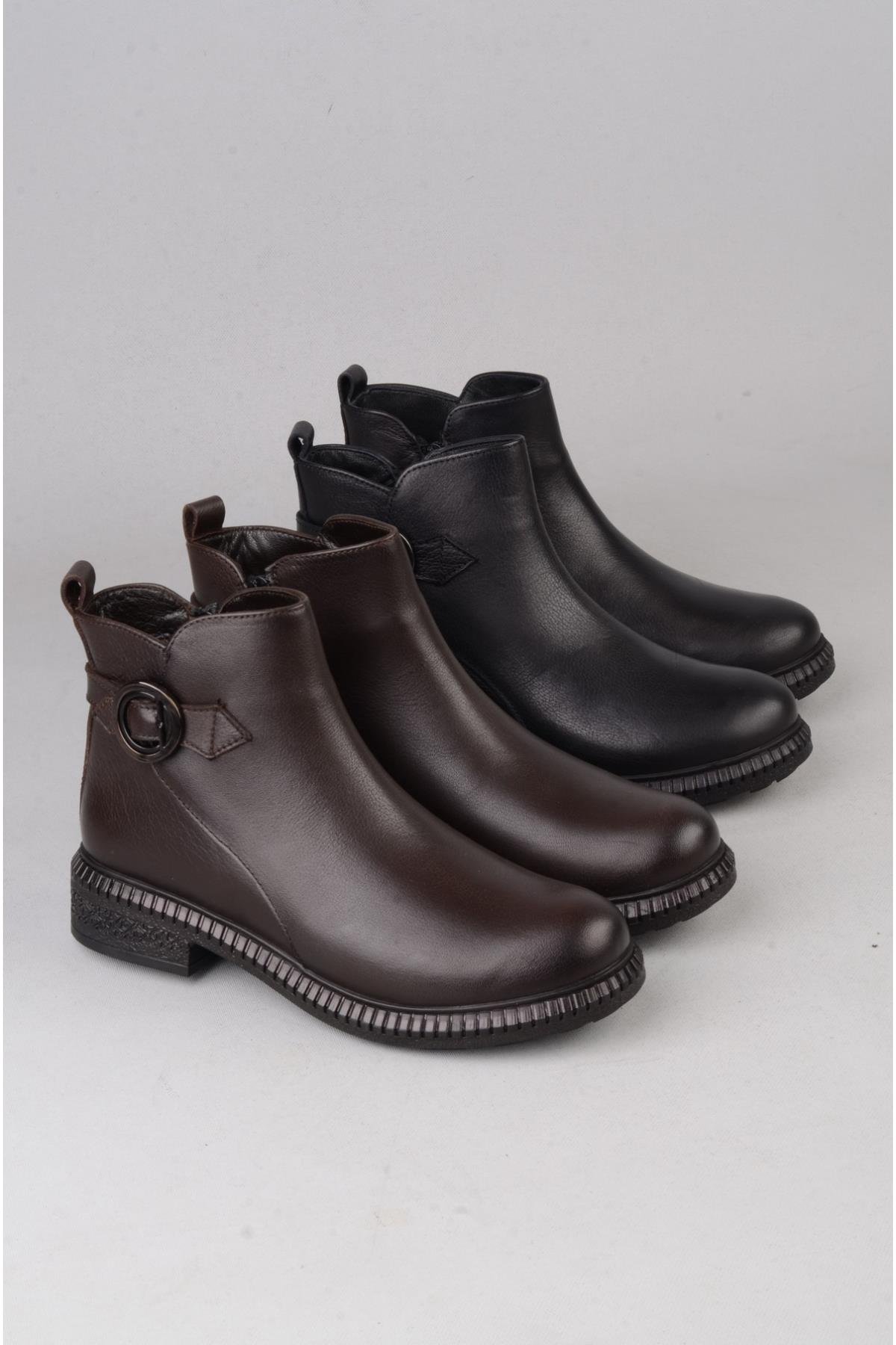 SEÇ 20913-1 HAKİKİ DERİ BİLEKTEN KADIN BOT SİYAH