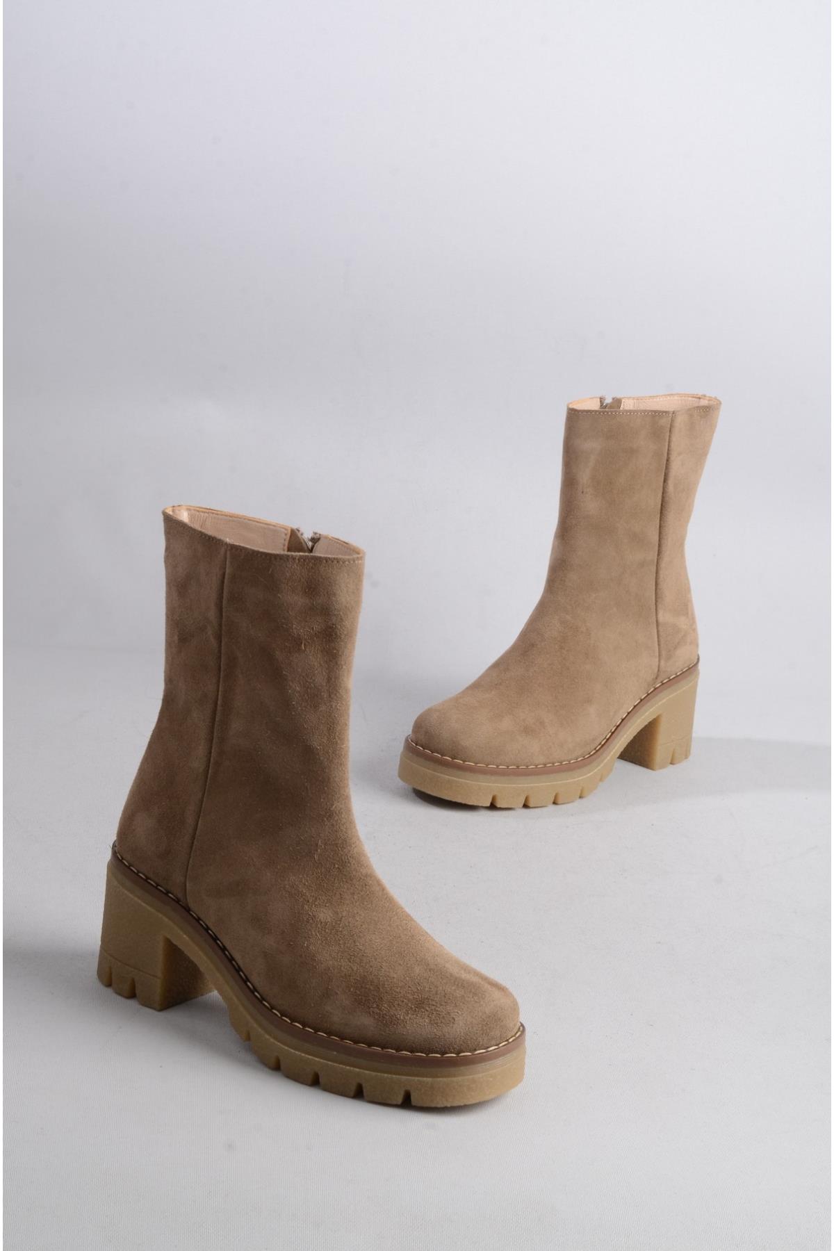 SEÇ 2309 HAKİKİ DERİ KADIN BOT (Topuk Boyu:7 cm) VİZON SÜET
