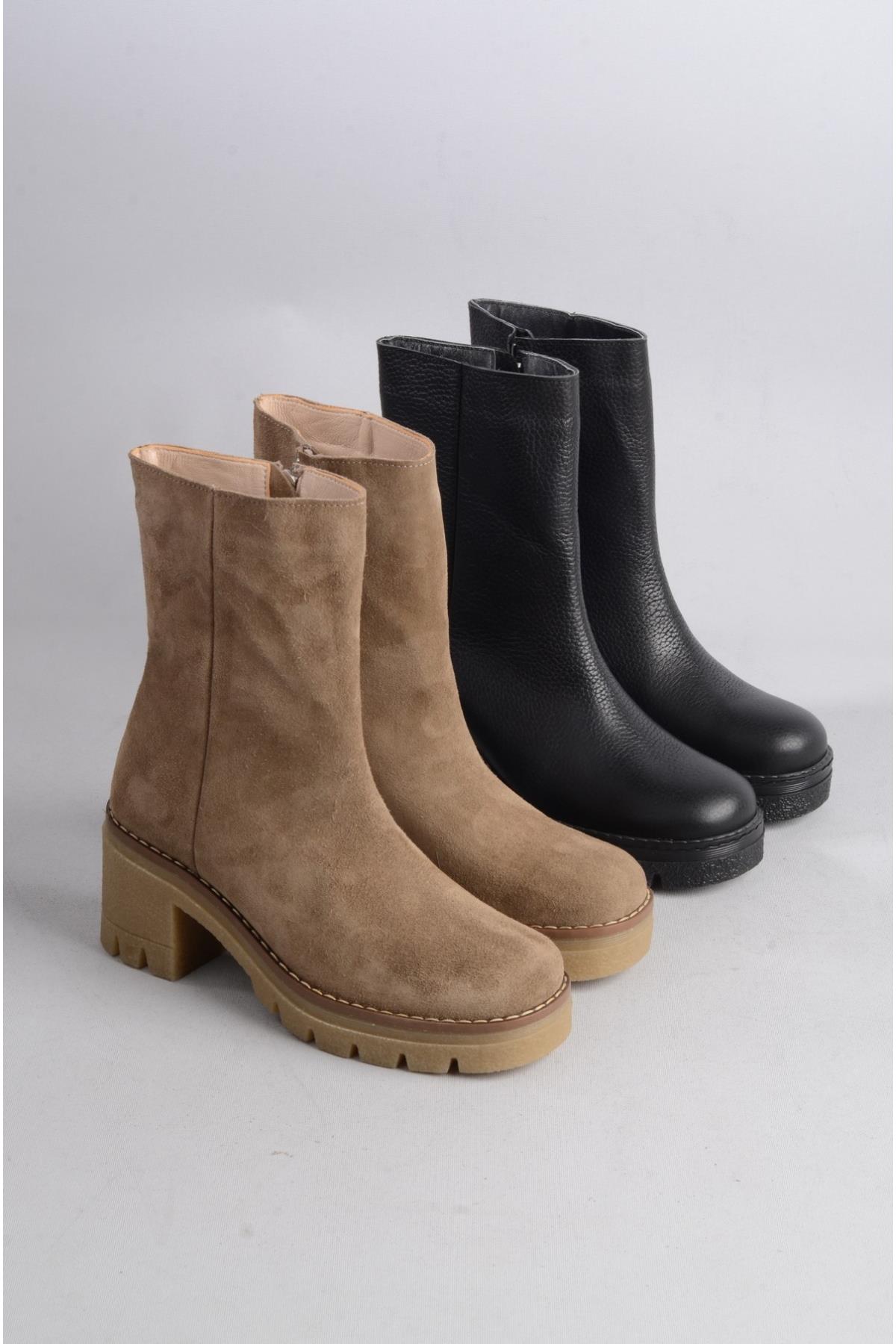 SEÇ 2309 HAKİKİ DERİ KADIN BOT (Topuk Boyu:7 cm) VİZON SÜET