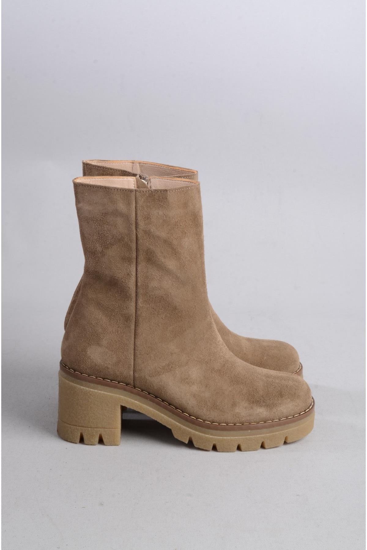SEÇ 2309 HAKİKİ DERİ KADIN BOT (Topuk Boyu:7 cm) VİZON SÜET