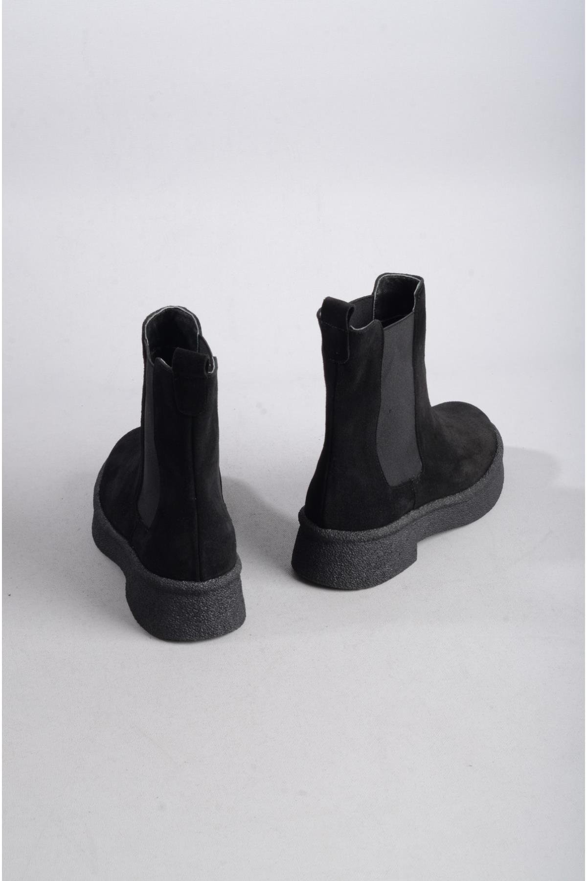 SEÇ 2326 HAKİKİ DERİ LASTİKLİ KADIN BOT SİYAH SÜET