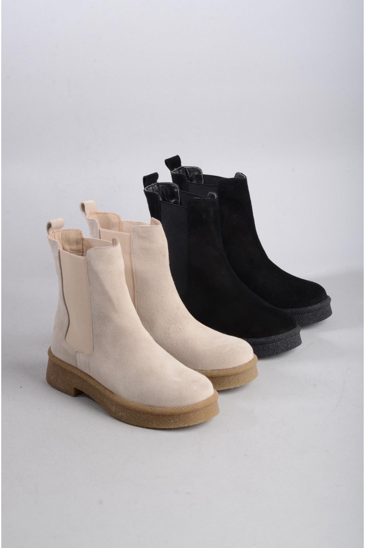 SEÇ 2326 HAKİKİ DERİ LASTİKLİ KADIN BOT SİYAH SÜET