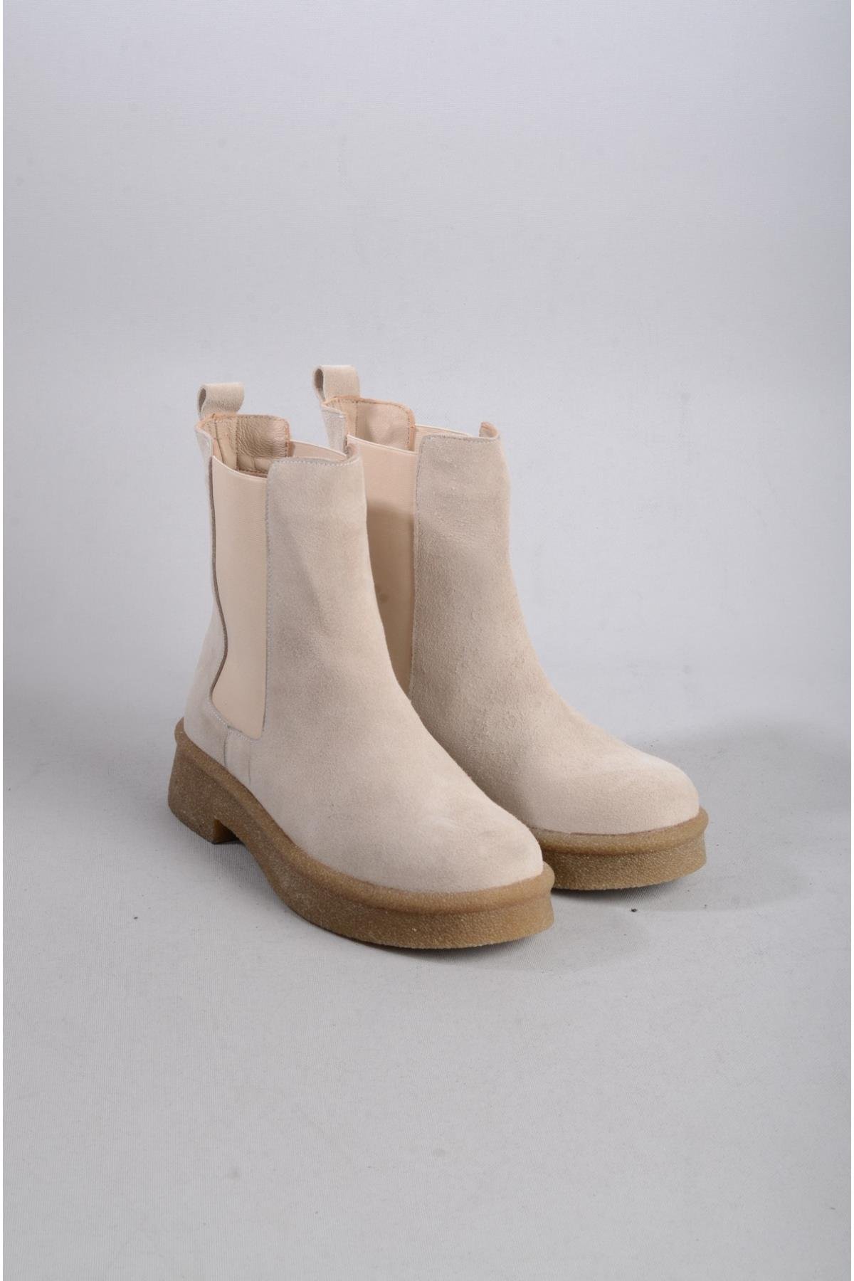 SEÇ 2326 HAKİKİ DERİ LASTİKLİ KADIN BOT BEJ SÜET