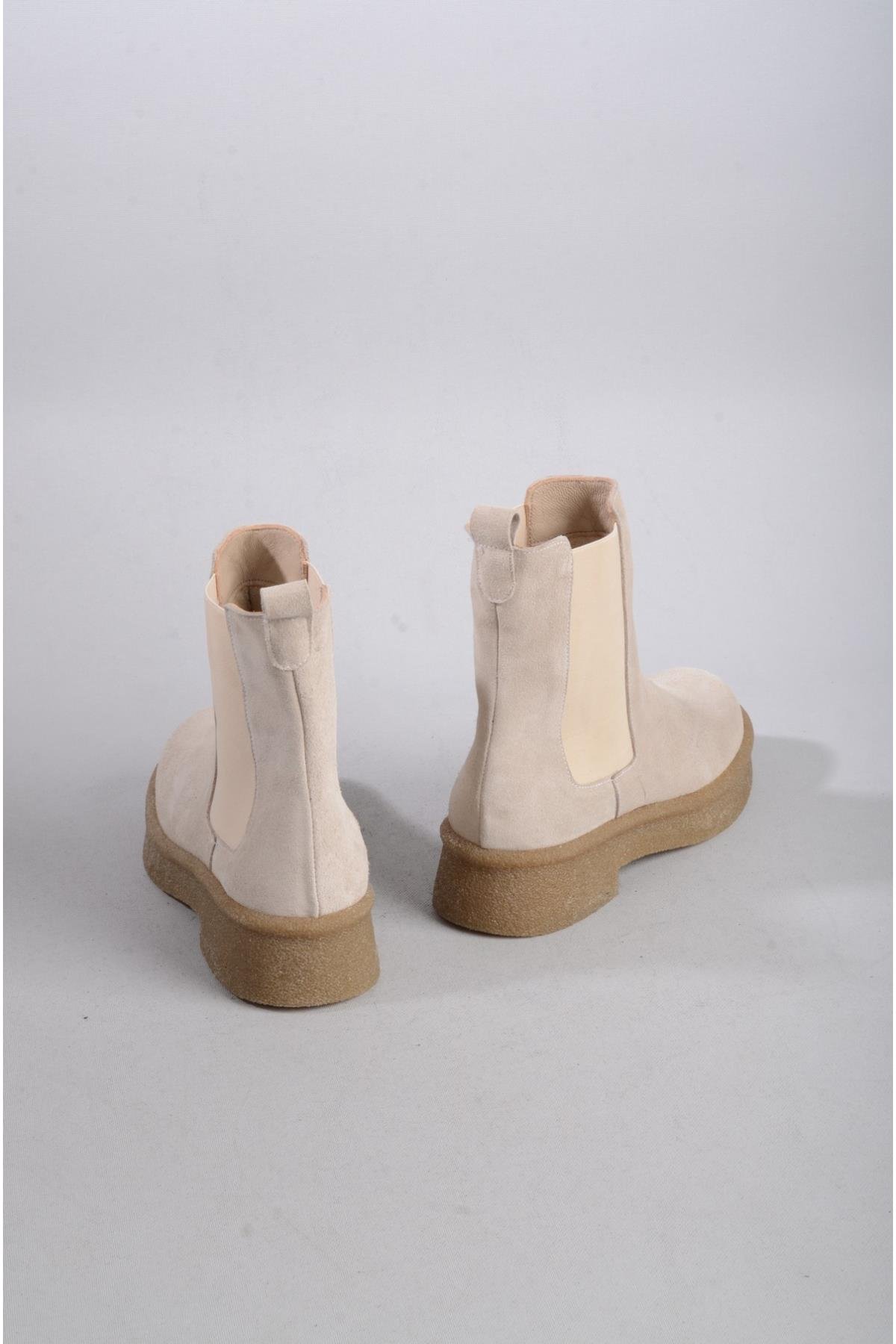 SEÇ 2326 HAKİKİ DERİ LASTİKLİ KADIN BOT BEJ SÜET