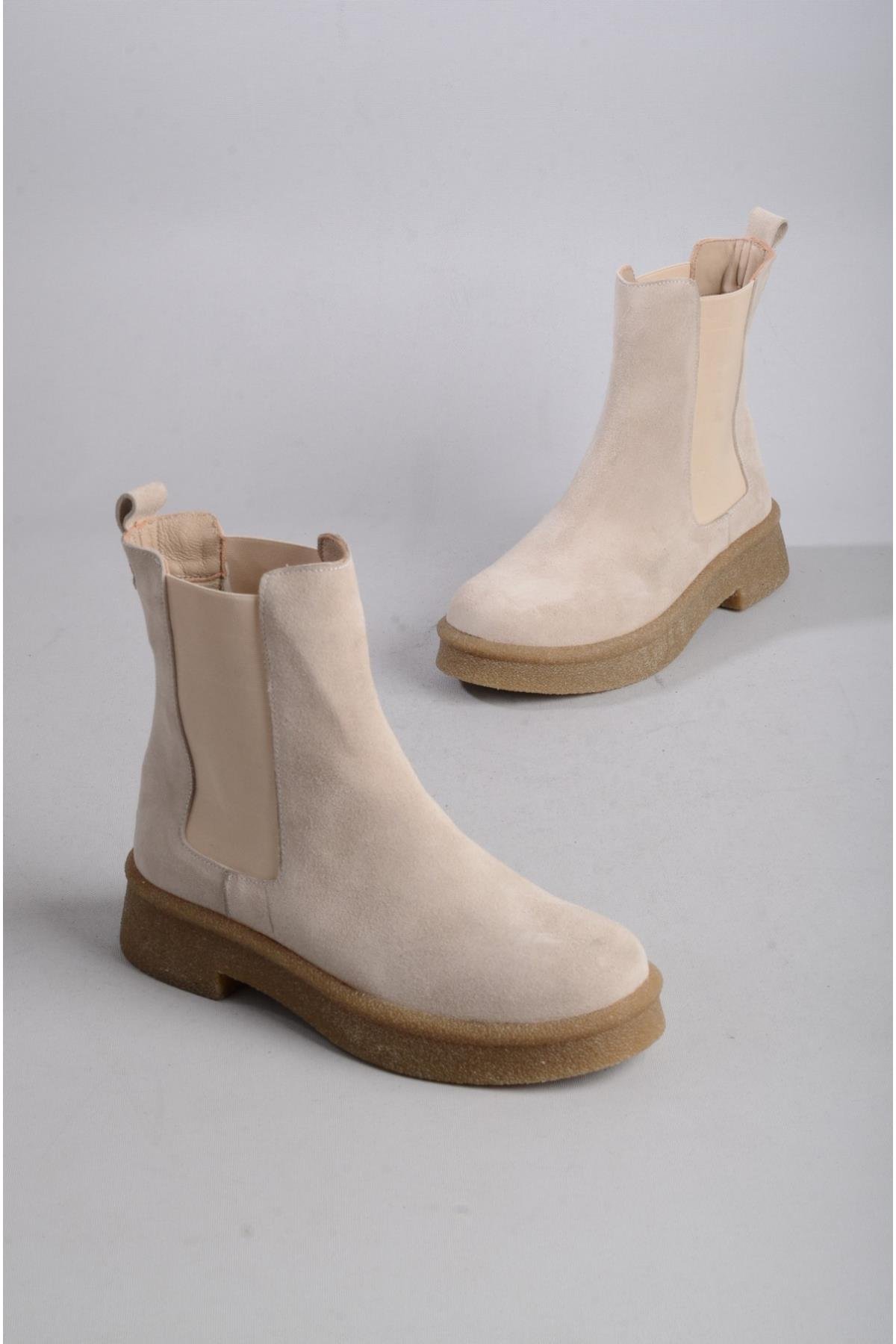 SEÇ 2326 HAKİKİ DERİ LASTİKLİ KADIN BOT BEJ SÜET