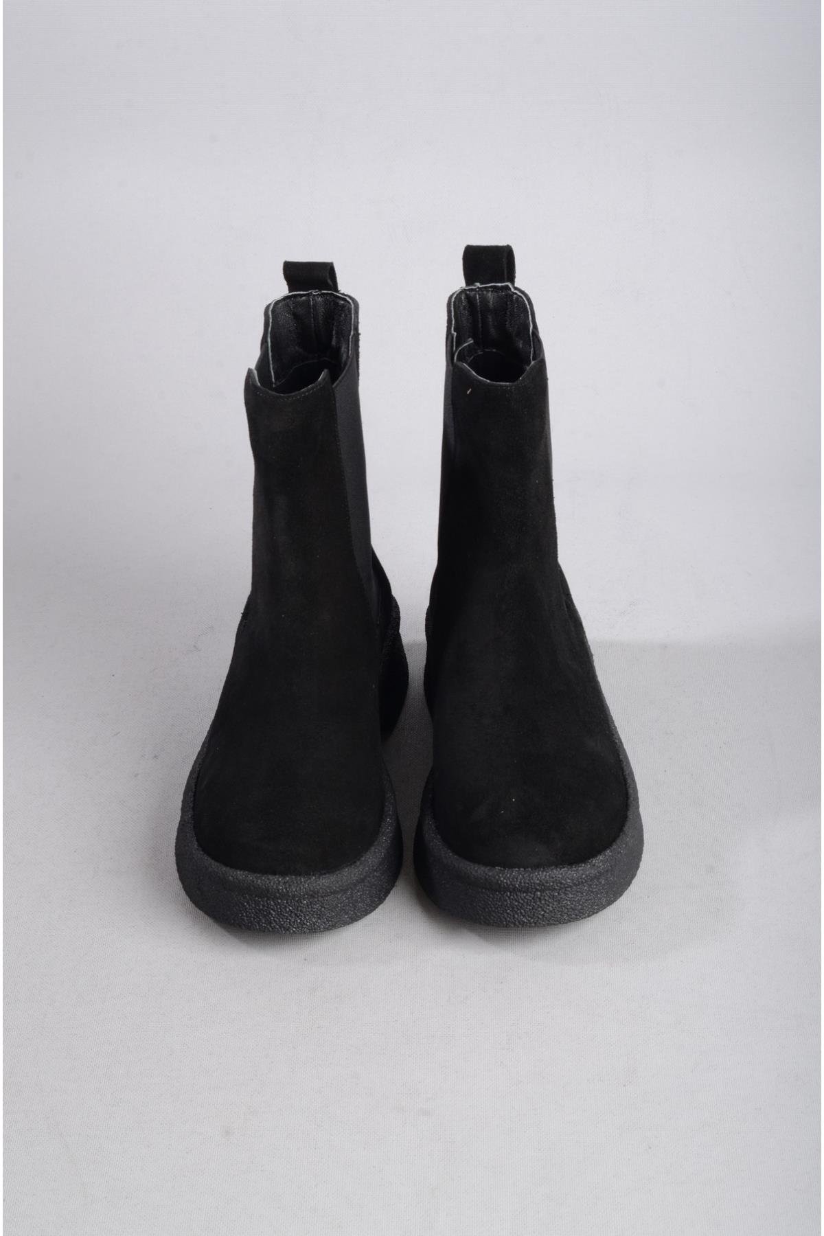 SEÇ 2326 HAKİKİ DERİ LASTİKLİ KADIN BOT SİYAH SÜET