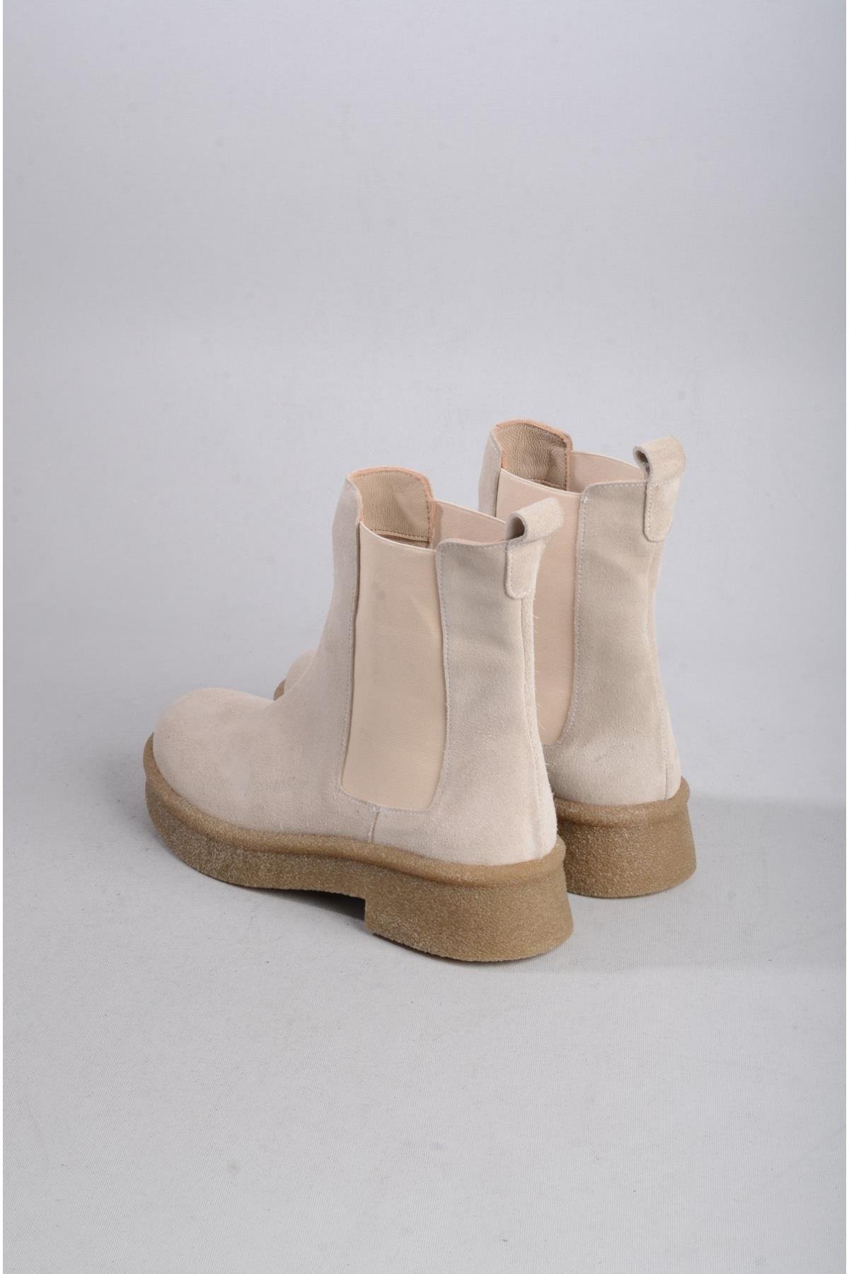 SEÇ 2326 HAKİKİ DERİ LASTİKLİ KADIN BOT BEJ SÜET