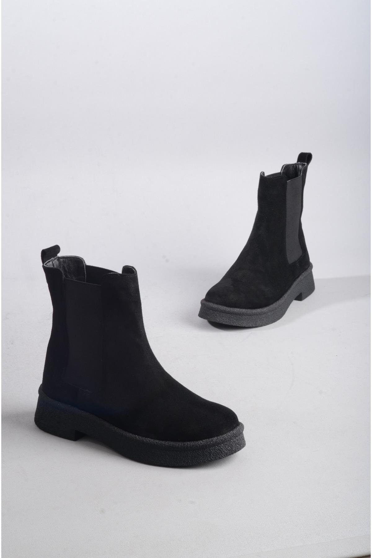 SEÇ 2326 HAKİKİ DERİ LASTİKLİ KADIN BOT SİYAH SÜET