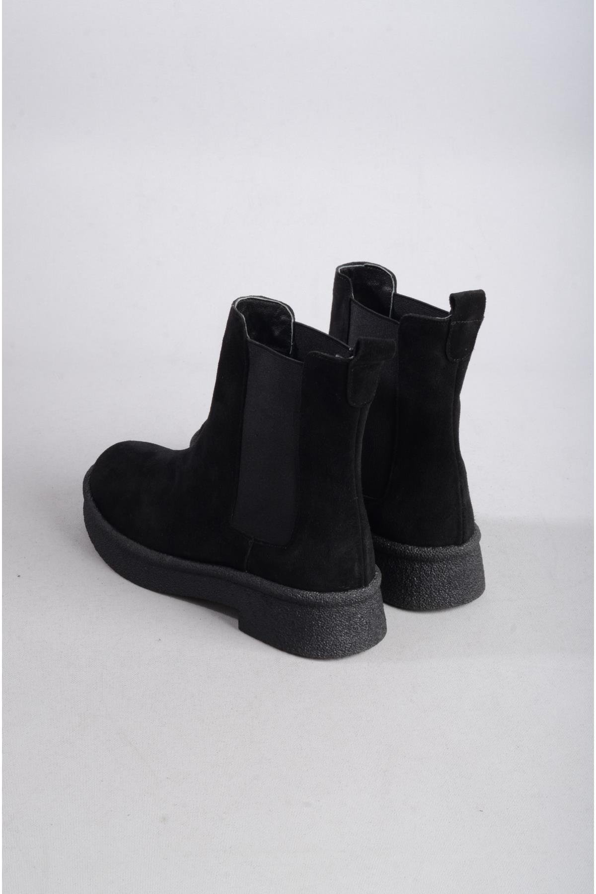 SEÇ 2326 HAKİKİ DERİ LASTİKLİ KADIN BOT SİYAH SÜET