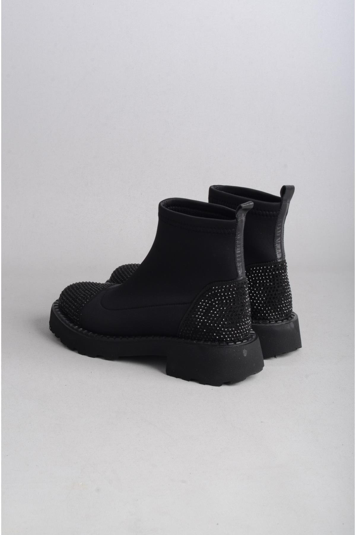 SEÇ 24565 TAŞ DETAYLI STREÇ KADIN BOT (Topuk Boyu:4 cm) SİYAH