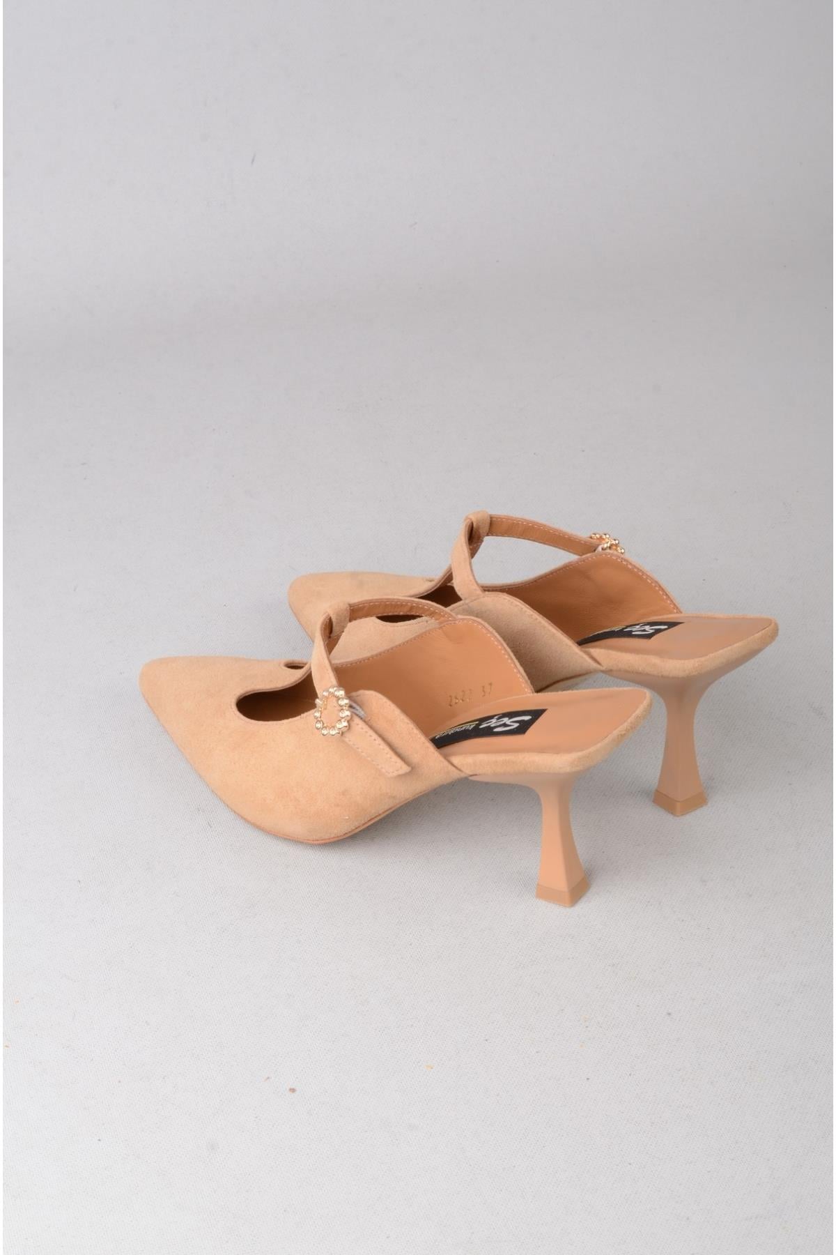 SEÇ 2622 HAKİKİ DERİ KADIN TOPUKLU TERLİK (Topuk Boyu:9 cm) SİGARO