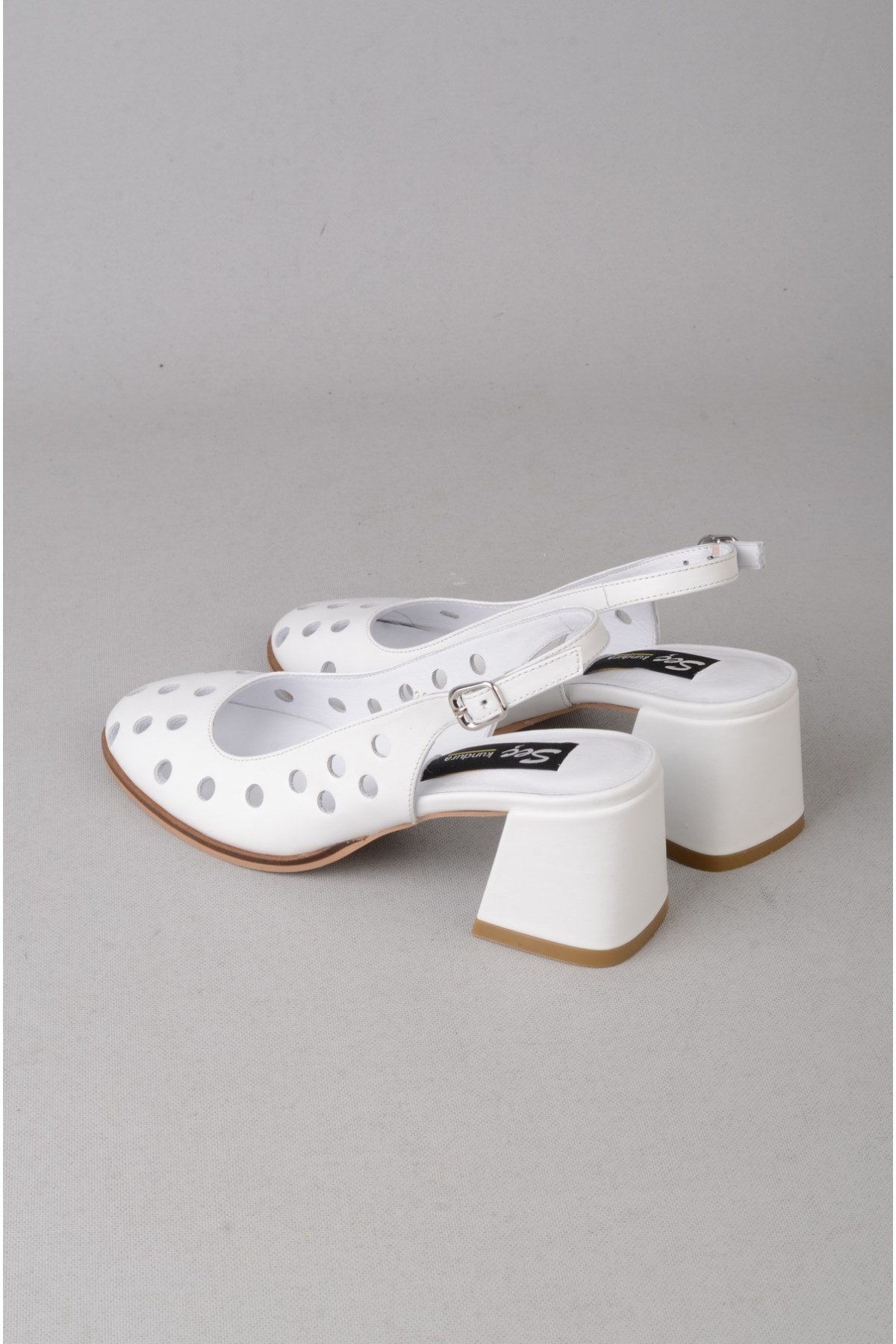 SEÇ 2625 HAKİKİ DERİ TOPUKLU KADIN AYAKKABII (Topuk Boyu:6 cm ) BEYAZ