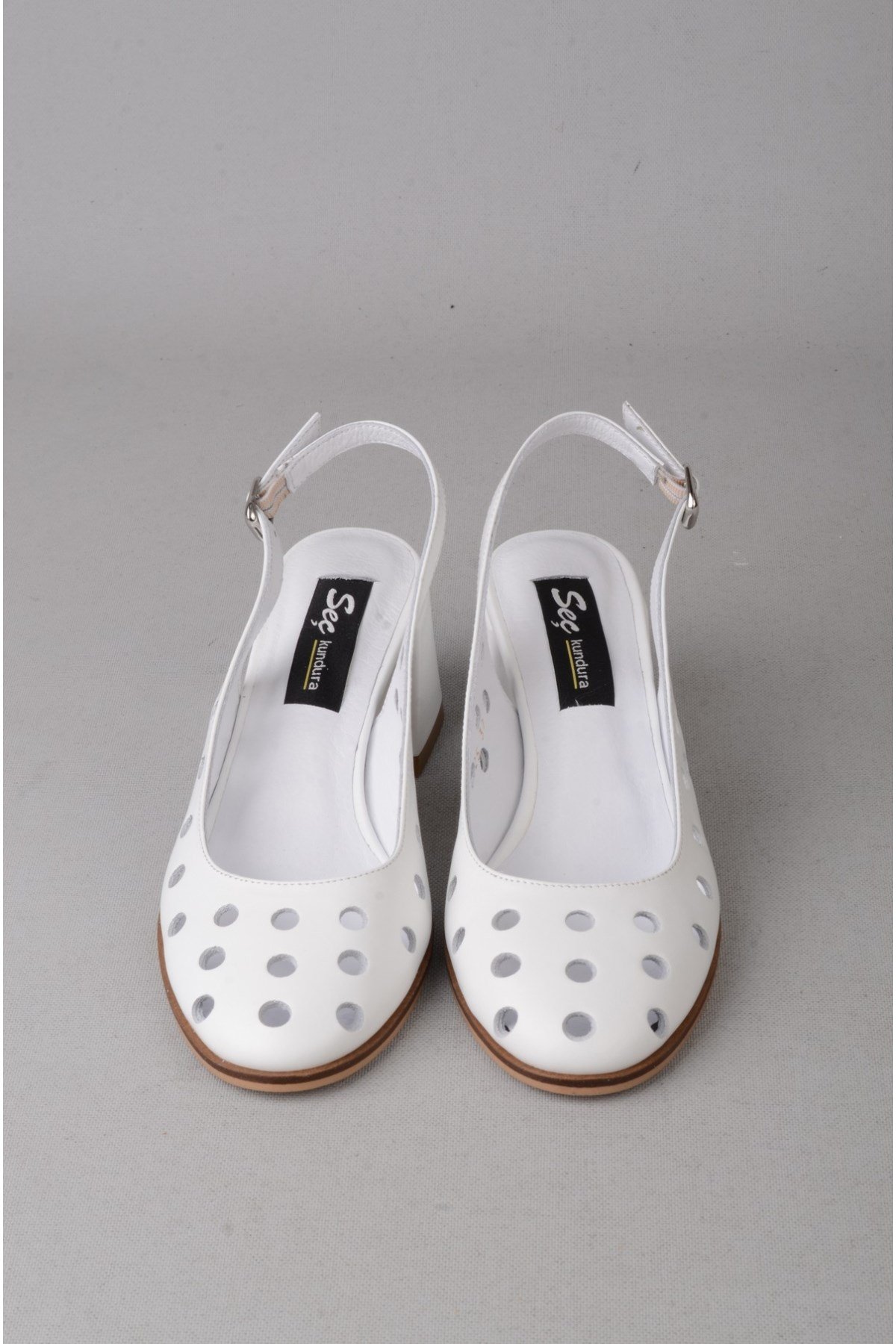 SEÇ 2625 HAKİKİ DERİ TOPUKLU KADIN AYAKKABII (Topuk Boyu:6 cm ) BEYAZ