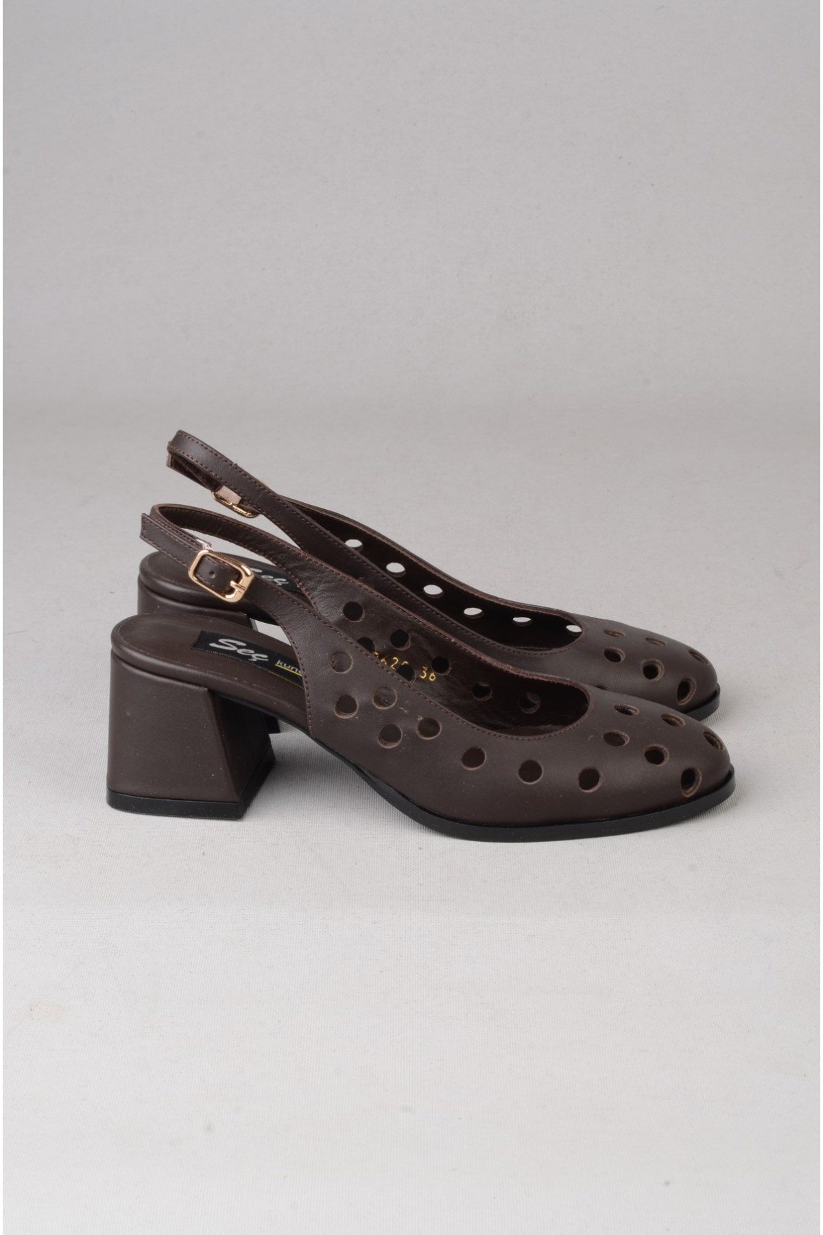 SEÇ 2625 HAKİKİ DERİ TOPUKLU KADIN AYAKKABII (Topuk Boyu:6 cm ) KAHVE
