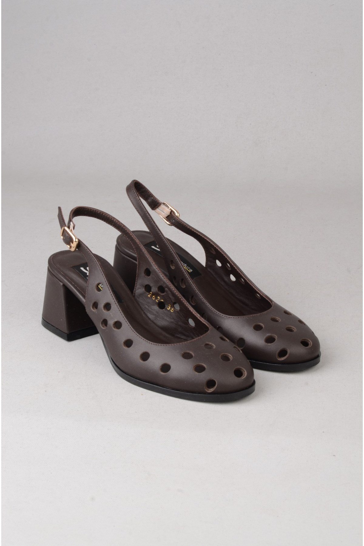 SEÇ 2625 HAKİKİ DERİ TOPUKLU KADIN AYAKKABII (Topuk Boyu:6 cm ) KAHVE