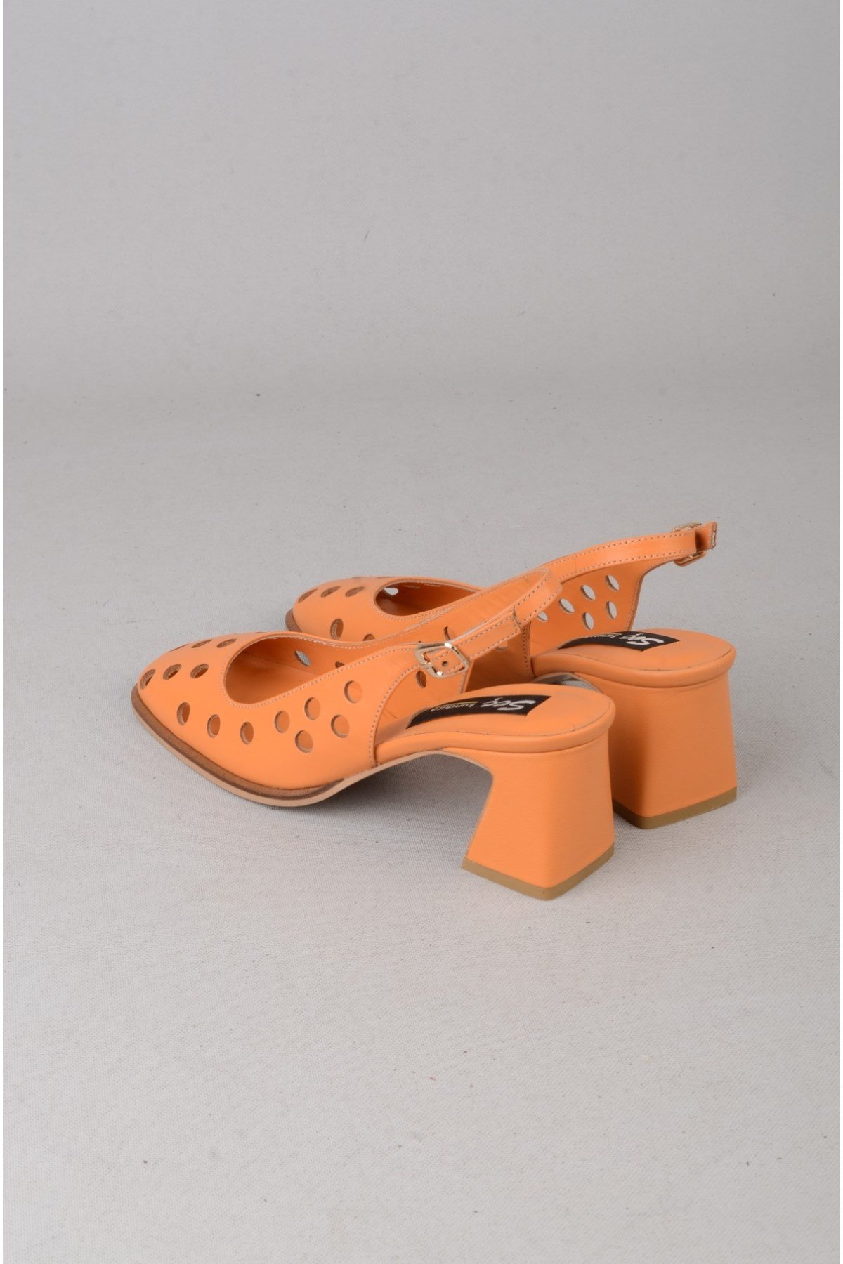 SEÇ 2625 HAKİKİ DERİ TOPUKLU KADIN AYAKKABII (Topuk Boyu:6 cm ) TURUNCU