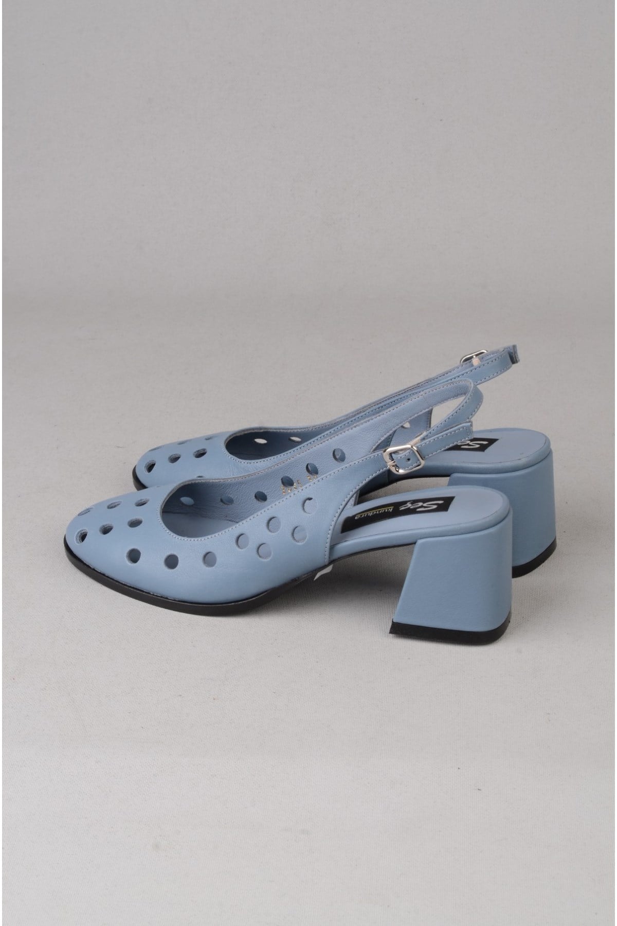 SEÇ 2625 HAKİKİ DERİ TOPUKLU KADIN AYAKKABII (Topuk Boyu:6 cm ) MAVİ