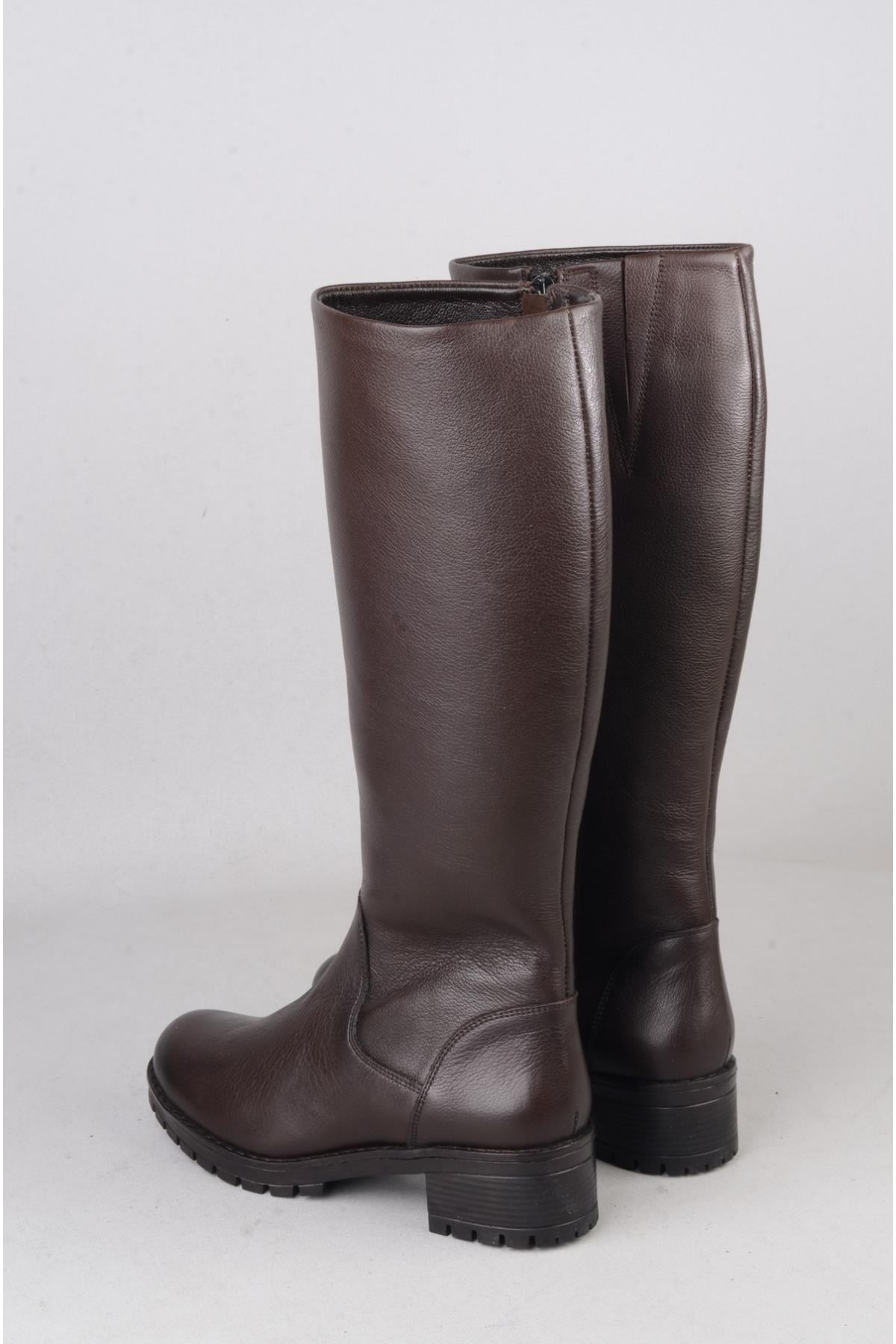 SEÇ 26900-1 HAKİKİ DERİ TOPUKLU KADIN ÇİZME (Topuk Boyu: 4 cm) KAHVE