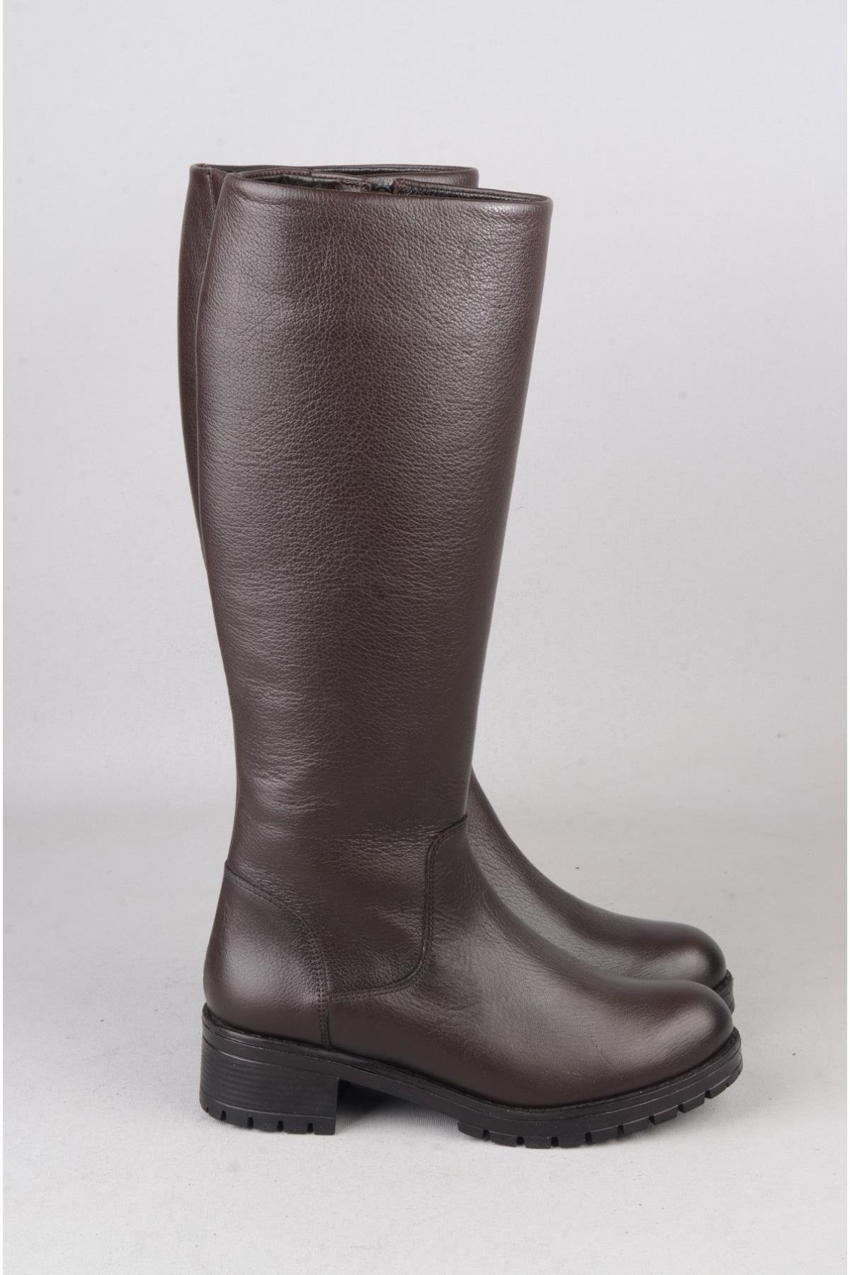 SEÇ 26900-1 HAKİKİ DERİ TOPUKLU KADIN ÇİZME (Topuk Boyu: 4 cm) KAHVE