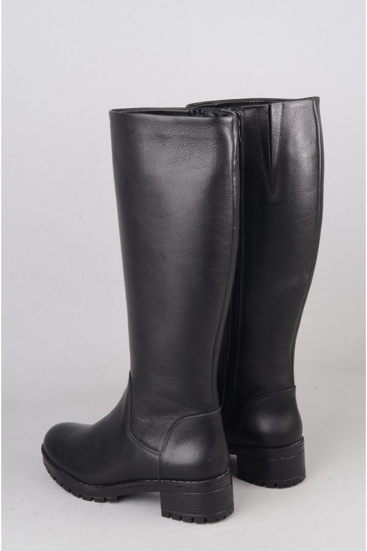SEÇ 26900-1 HAKİKİ DERİ TOPUKLU KADIN ÇİZME (Topuk Boyu: 4 cm) SİYAH